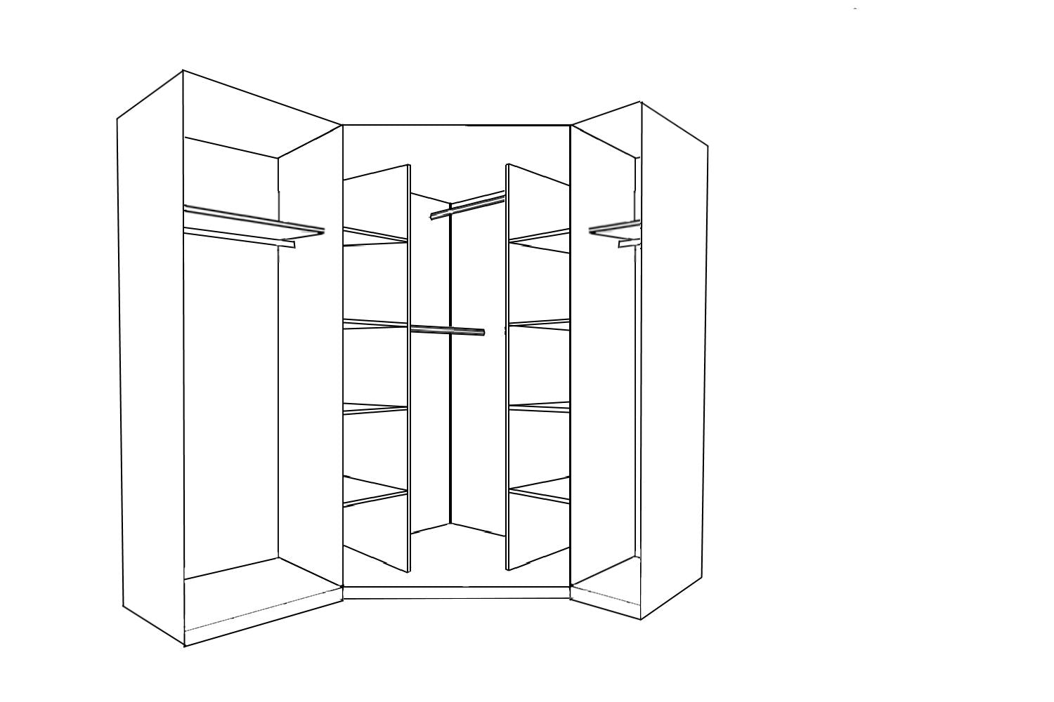 Reflect 3pc Wardrobe Bundle - 2 Door Corner + 2 Door Plain + 1 Door Plain - White Gloss & Matt White - H: 180cm x W: 179cm