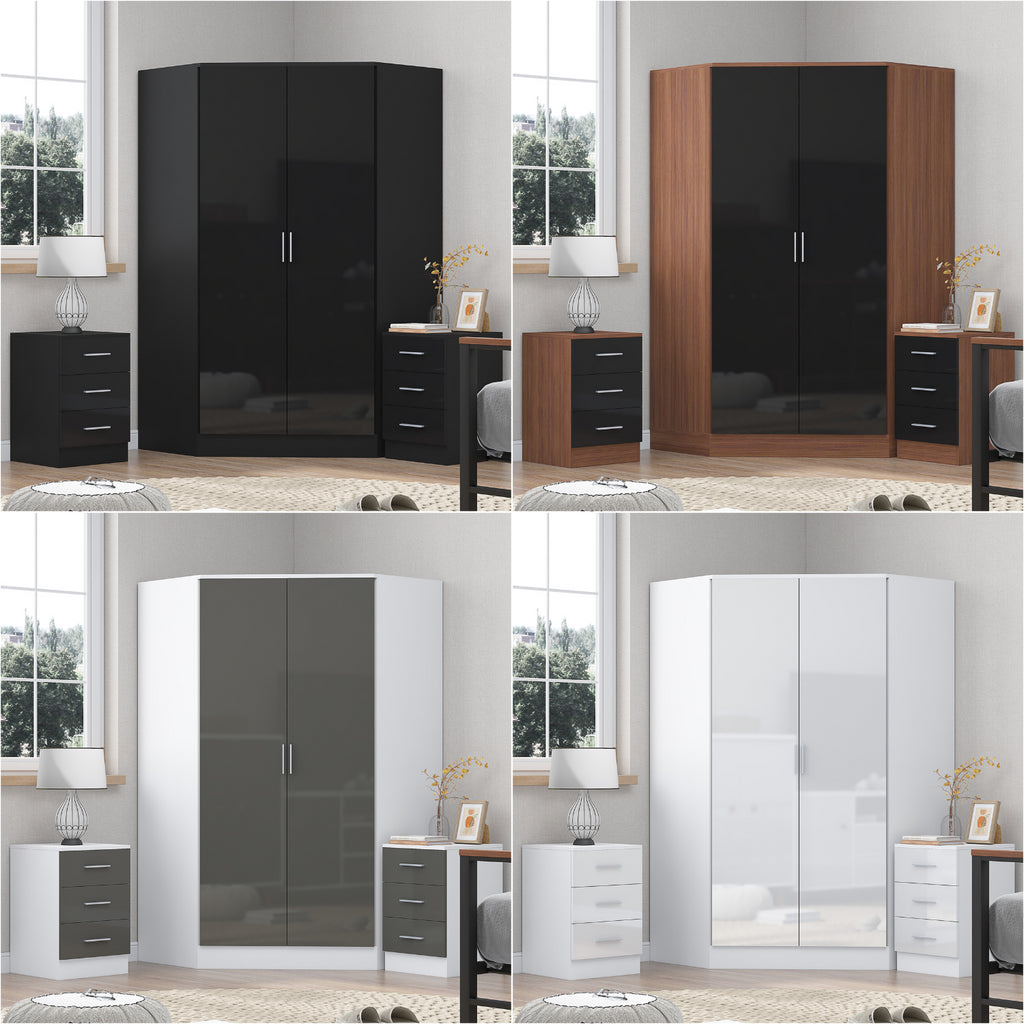 REFLECT 3pc Bedroom Set - 2 Door Corner + 2x Bedsides - 4 Colour Options