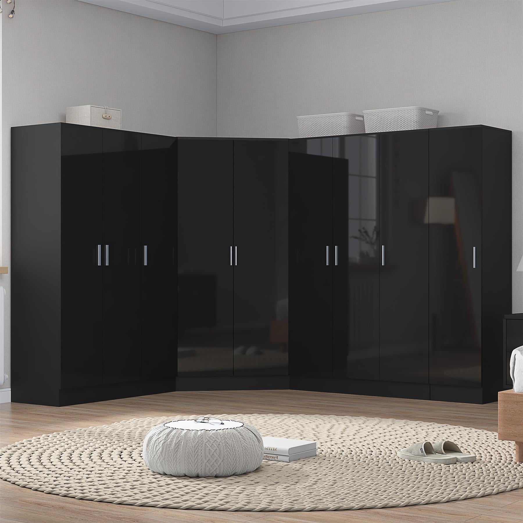 REFLECT Gloss Large 9 Door Corner Modular Wardrobe Bedroom Furniture Bundle Set