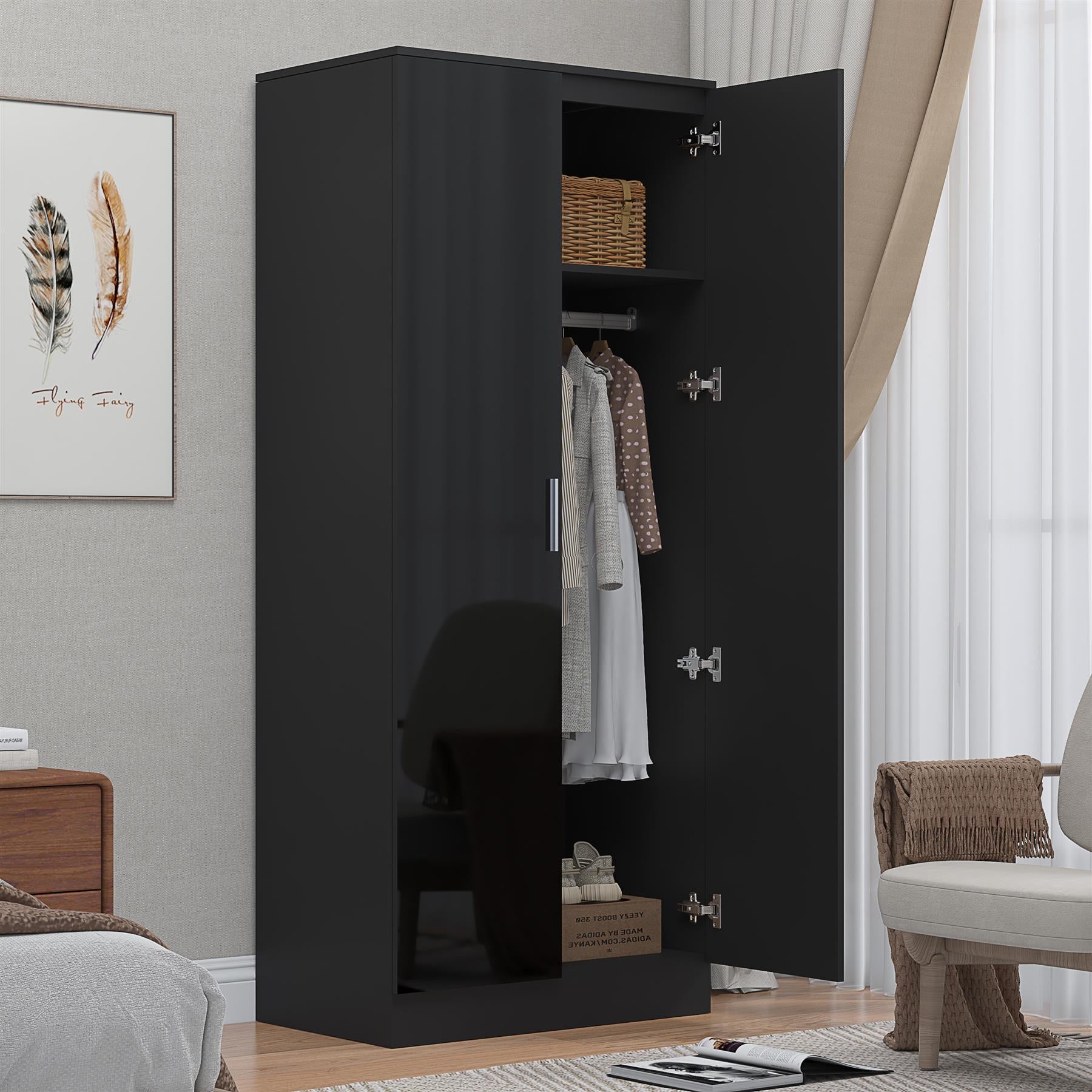 REFLECT Gloss Bedroom Furniture Wardrobe Chest Bedside Desk - 4 Colour Options