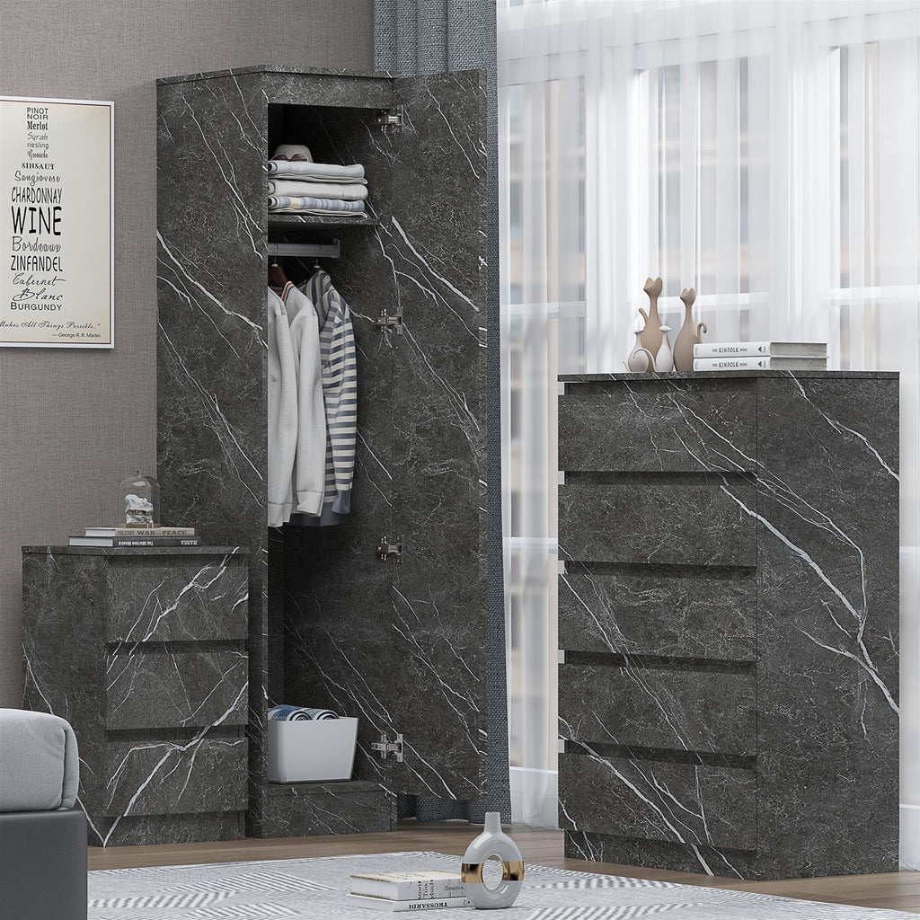 ZITA 3/4pc Bedroom Furniture Sets Wardrobe Chest Bedside - White OR Grey Marble