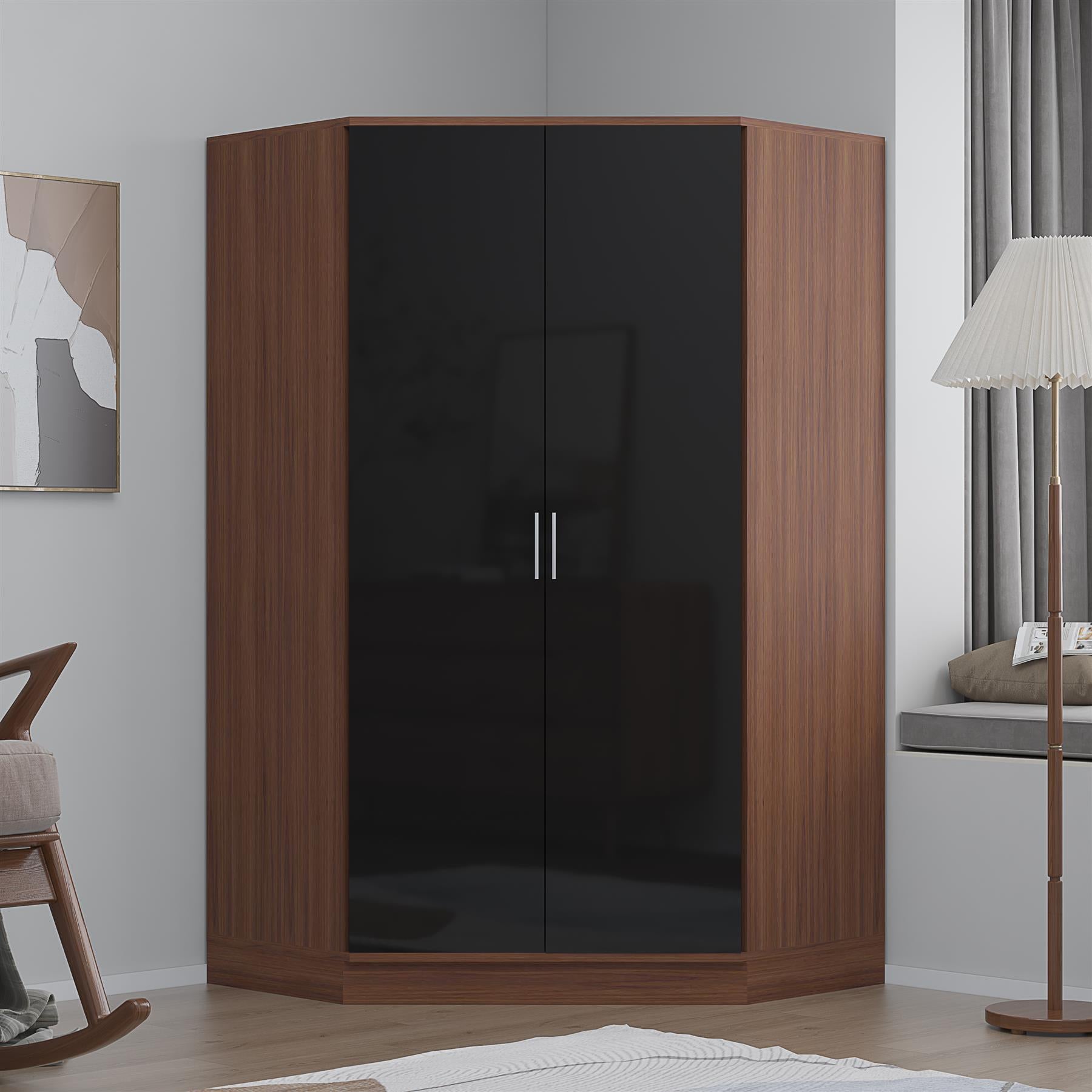 REFLECT Gloss Bedroom Furniture 2 Door Corner Wardrobe - 4 Colour Options