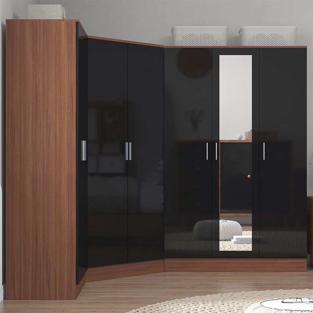 REFLECT Gloss 7 Door Wardrobe Bundle - Corner + 3dr Mirror + Double Wardrobe