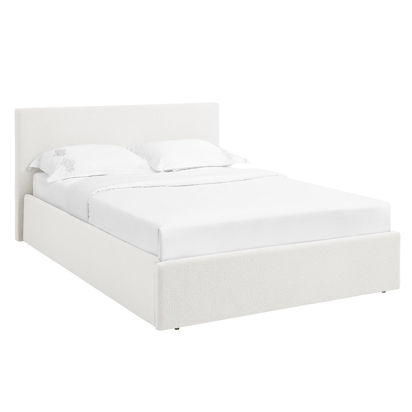 TEDDY BOUCLE 4FT Small Double White Ottoman Storage Bed Gas Lift Up - (L) 203cm x (W) 138cm with 15cm Memory Foam Mattress