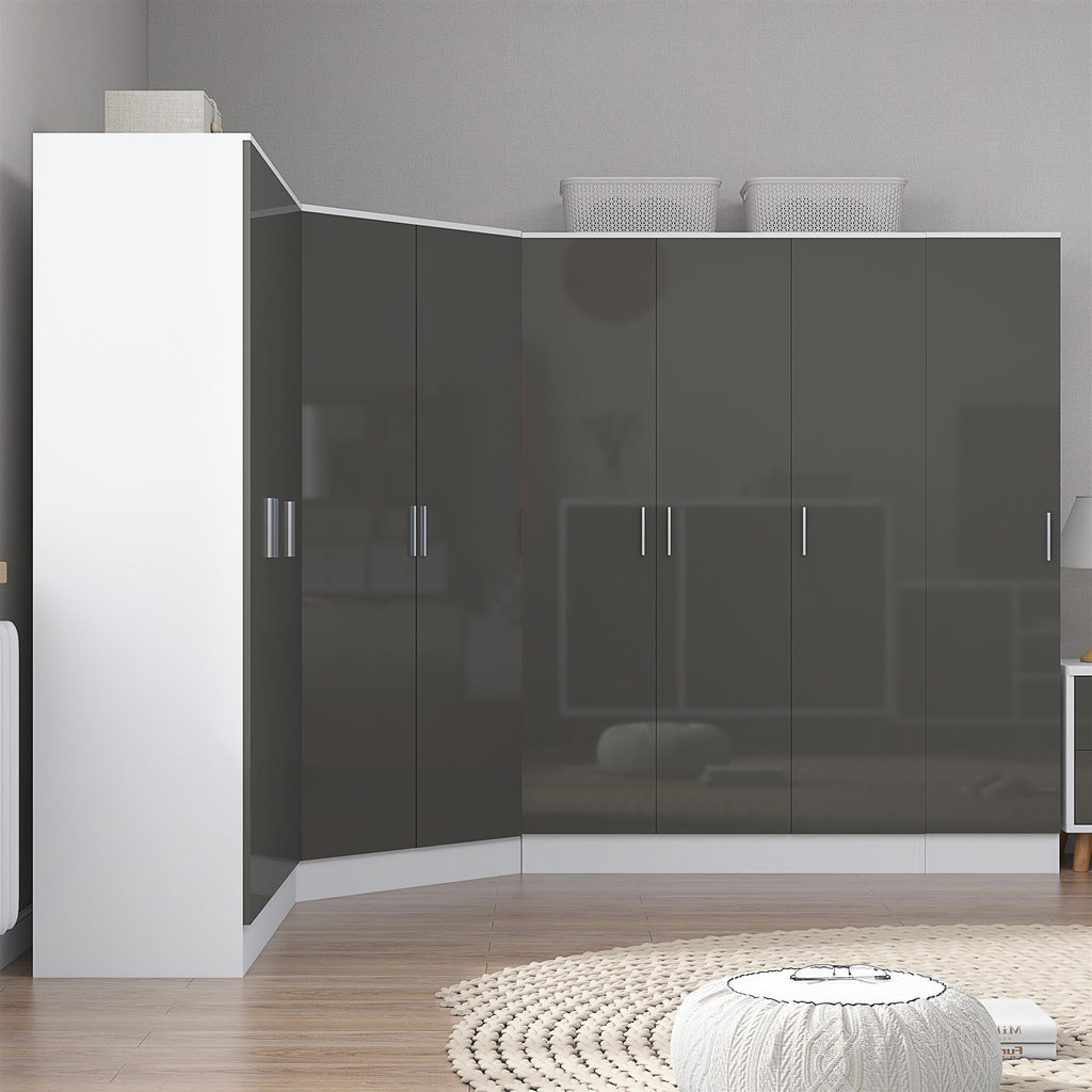 REFLECT Gloss Large 9 Door Corner Modular Wardrobe Bedroom Furniture Bundle Set