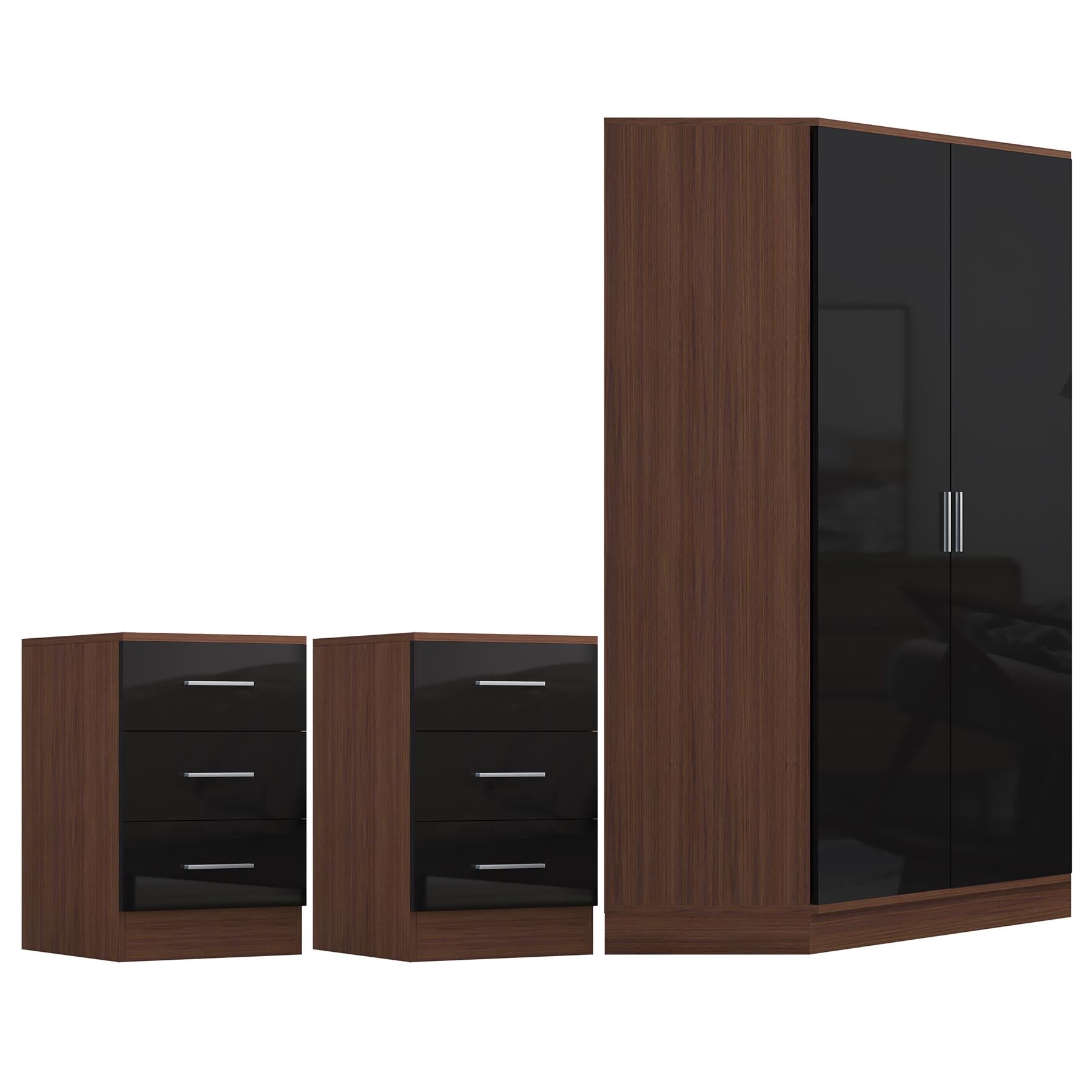 REFLECT 3pc Bedroom Set - 2 Door Corner + 2x Bedsides - 4 Colour Options
