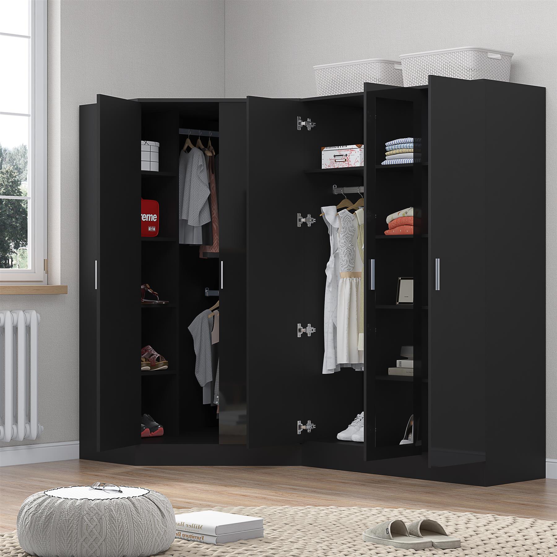 REFLECT Gloss 5 Door Wardrobe Bundle - 2 Door Corner + 3 Door Mirror Bedroom Set