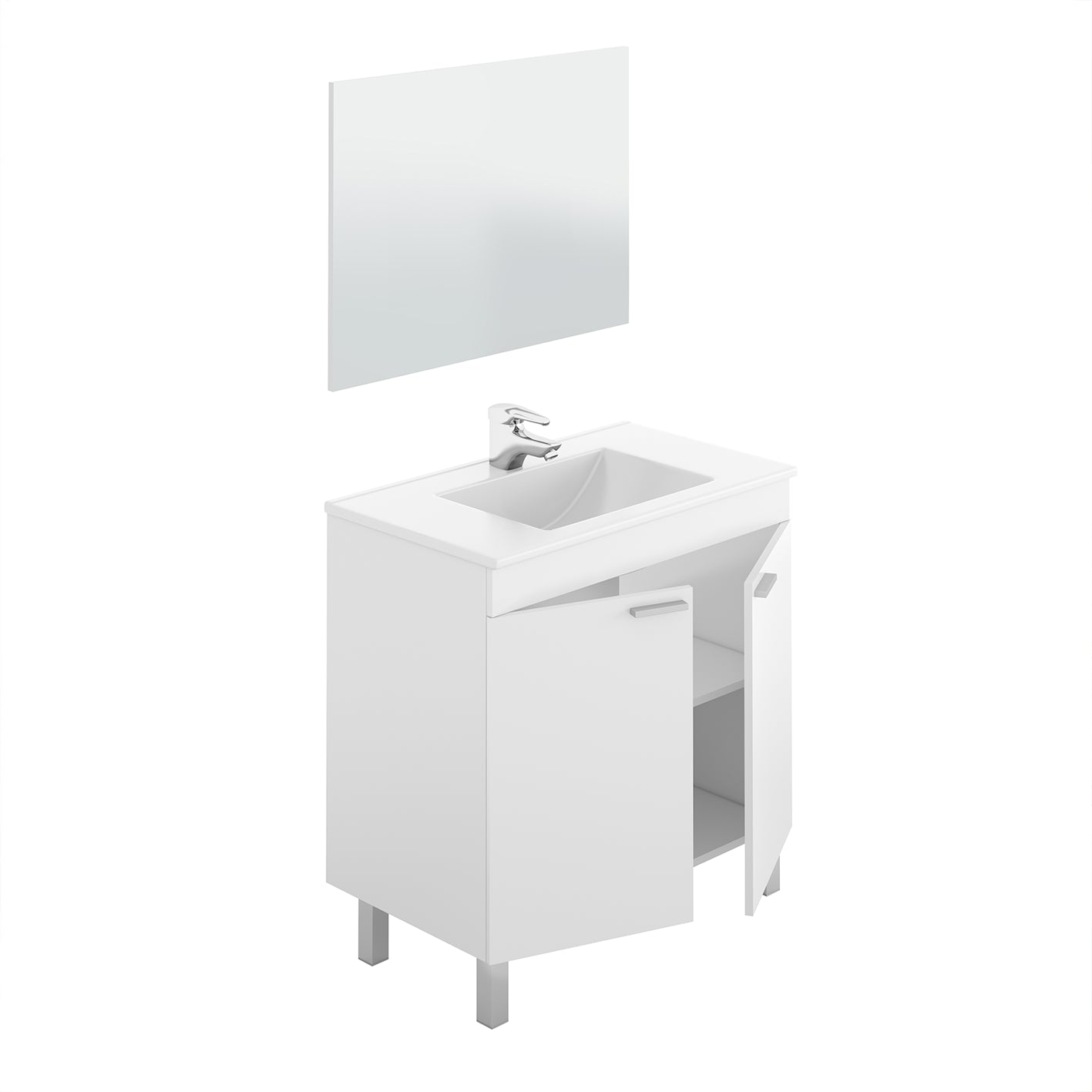 BALTIC 80cm Wide White Sink Unit 2 Door Under Basin Cabinet with Mirror.
