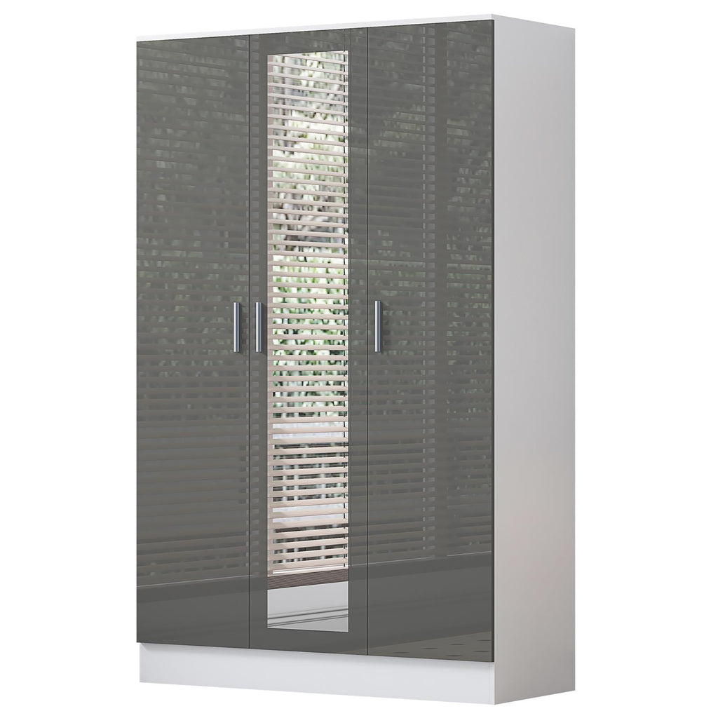Reflect 3pc Wardrobe Bundle - 2 Door Corner + 3 Door Mirror + 2 Door Plain - Grey Gloss & Matt White
