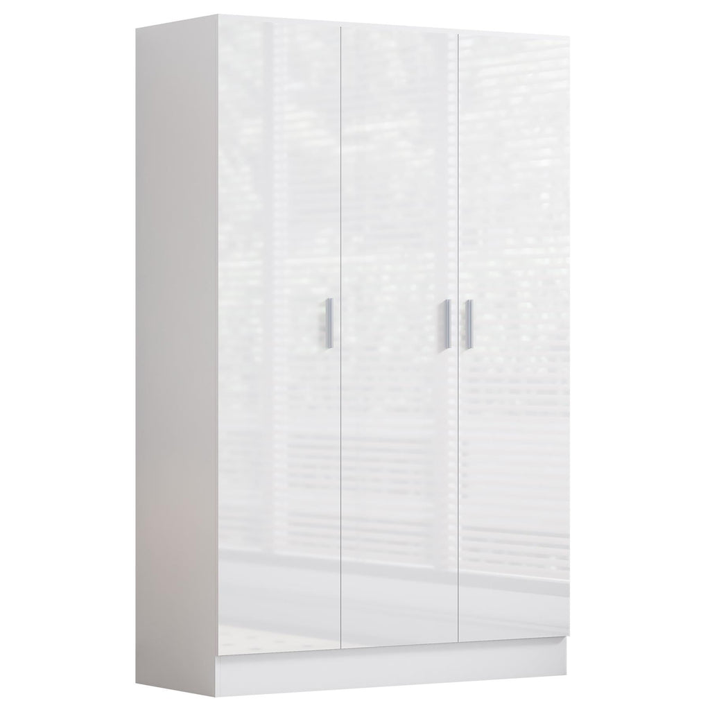 Reflect 3 Door Plain Wardrobe, 5 Drawer Chest, 2x 2 Drawer Bedsides - White Gloss & Matt White - Modern Bedroom Furniture Set