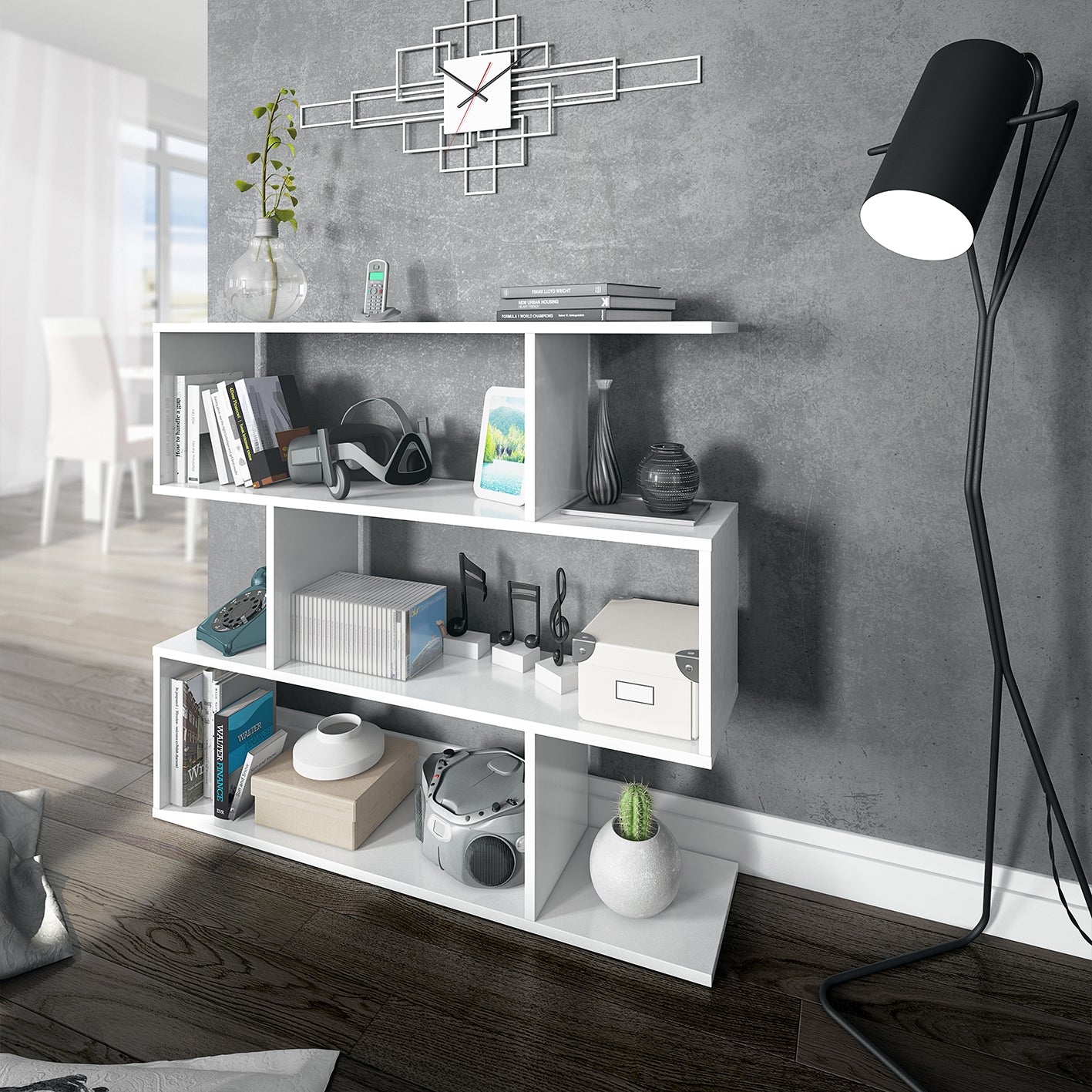 3 Tier Open Low Wide Storage Unit with Compartments, Freestanding Display Bookshelf for Living Room, Kids Playroom & Study - White.