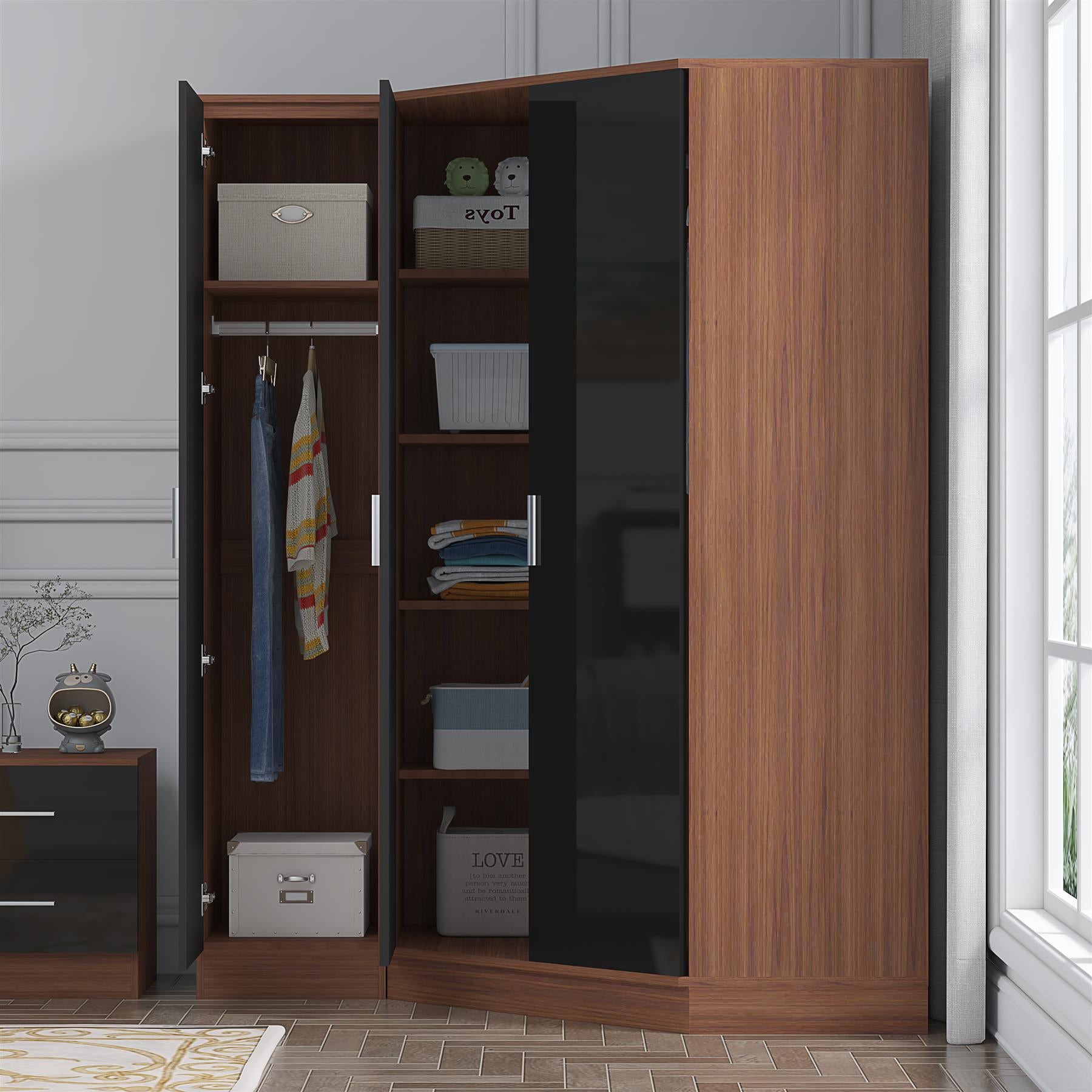REFLECT Gloss 3 Door Corner Wardrobe Bundle Inc Corner + 1 Door Wardrobe Set