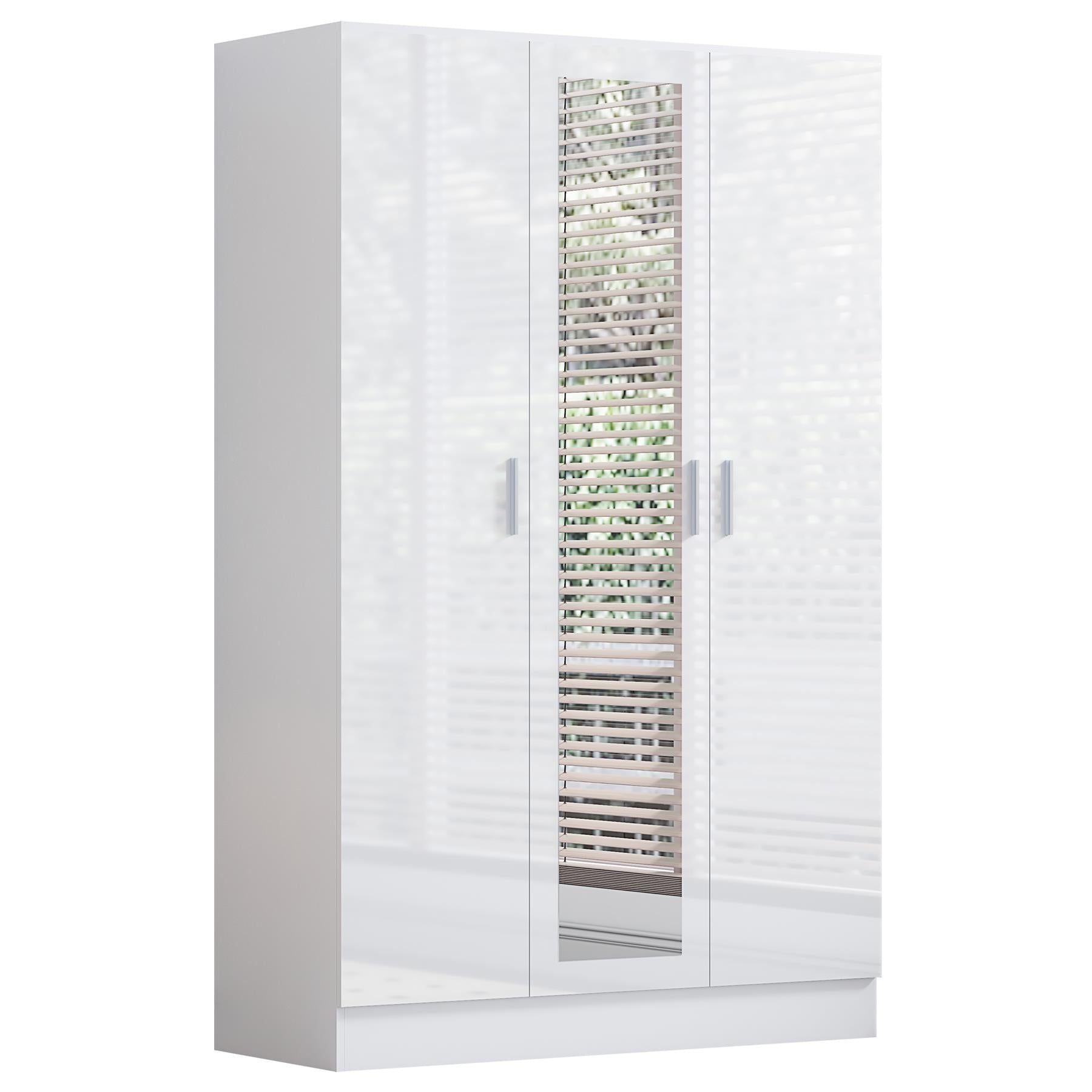 REFLECT Gloss 3pc Set - 3 Door Mirrored Wardrobe + 5 Draw Chest + Bedside