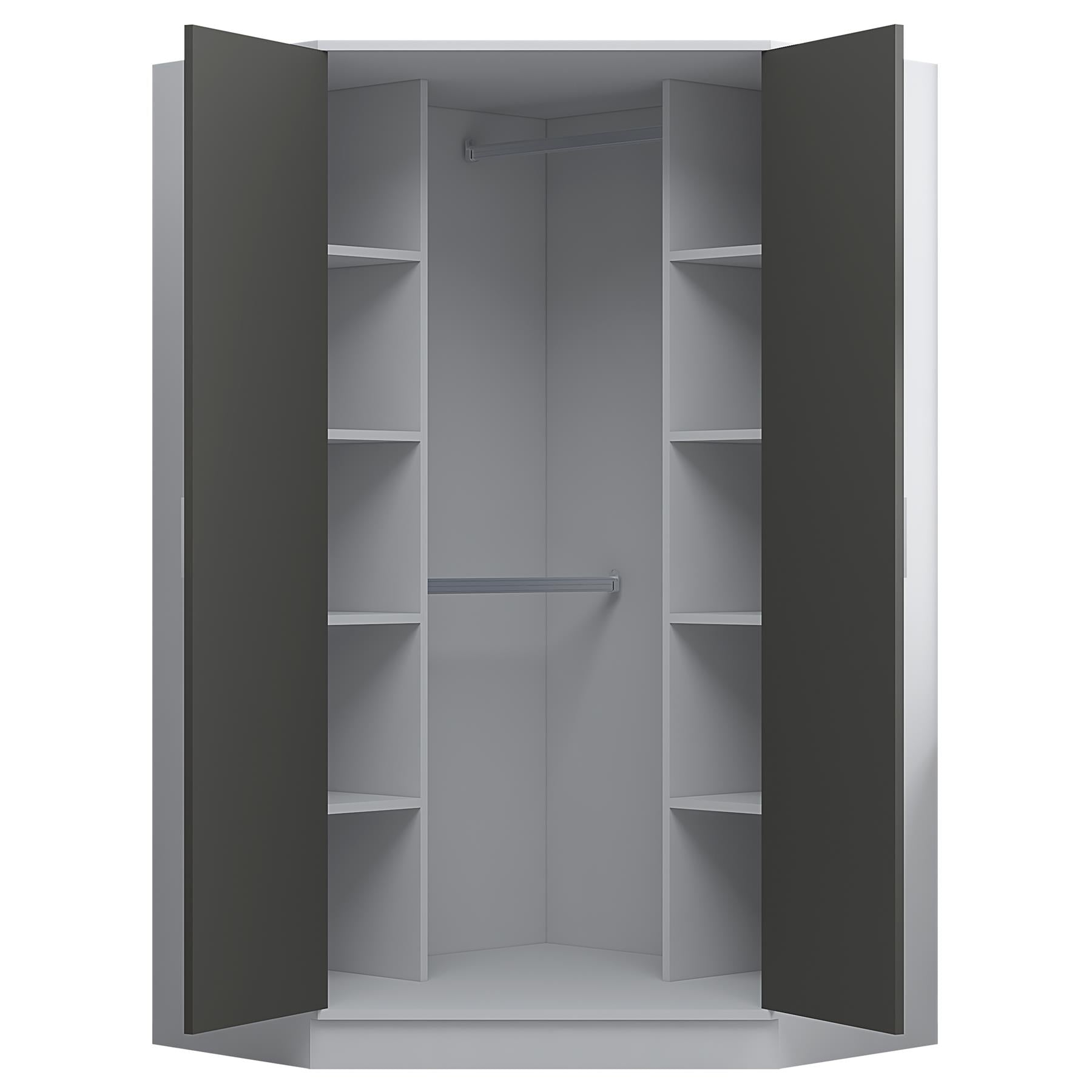 Reflect 3pc Wardrobe Bundle - 2 Door Corner + 2x 2 Door Plain - Grey Gloss & Matt White