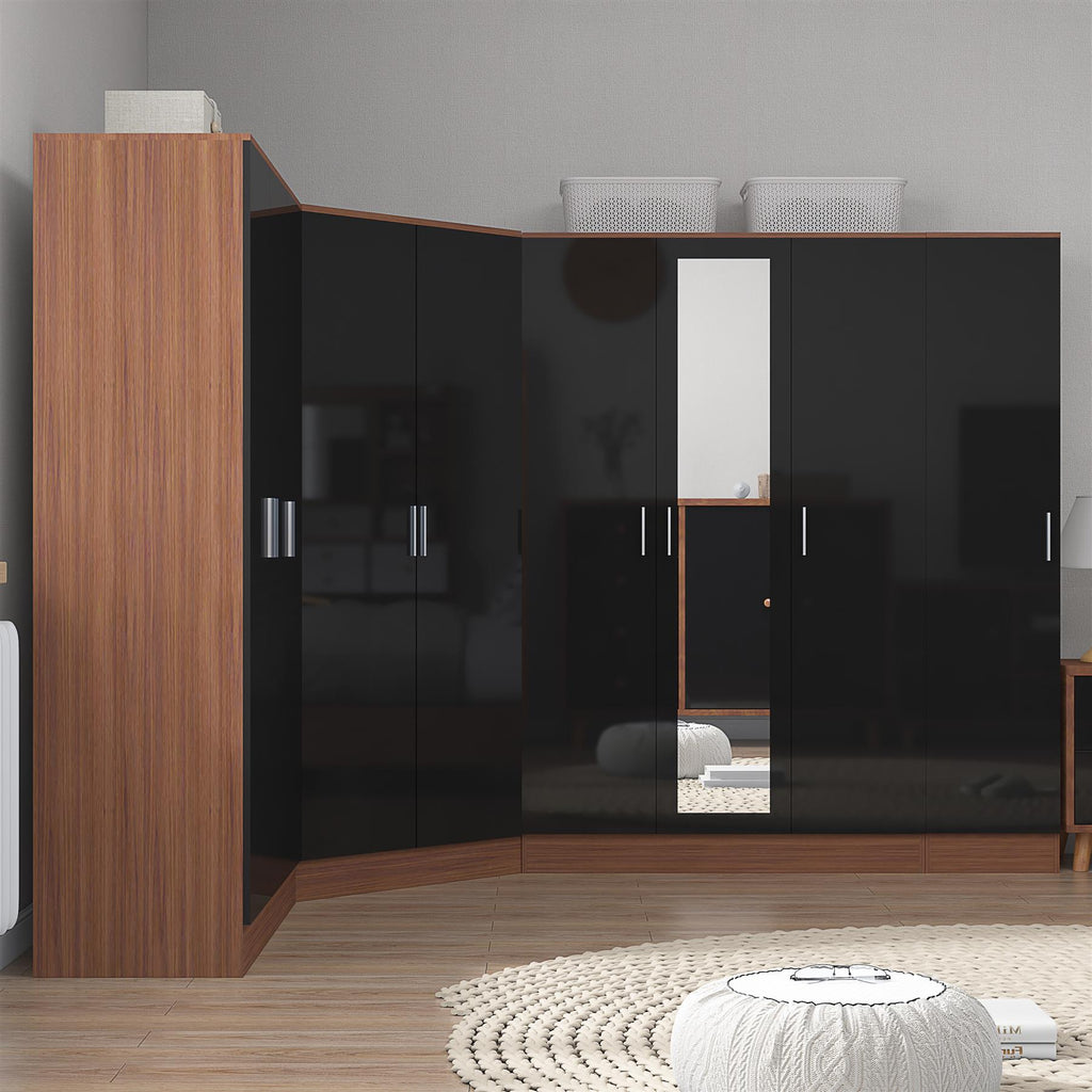 REFLECT Gloss 4pc Set - 2dr Corner Wardrobe + 3dr Mirror + 3dr Plain + 1dr Plain