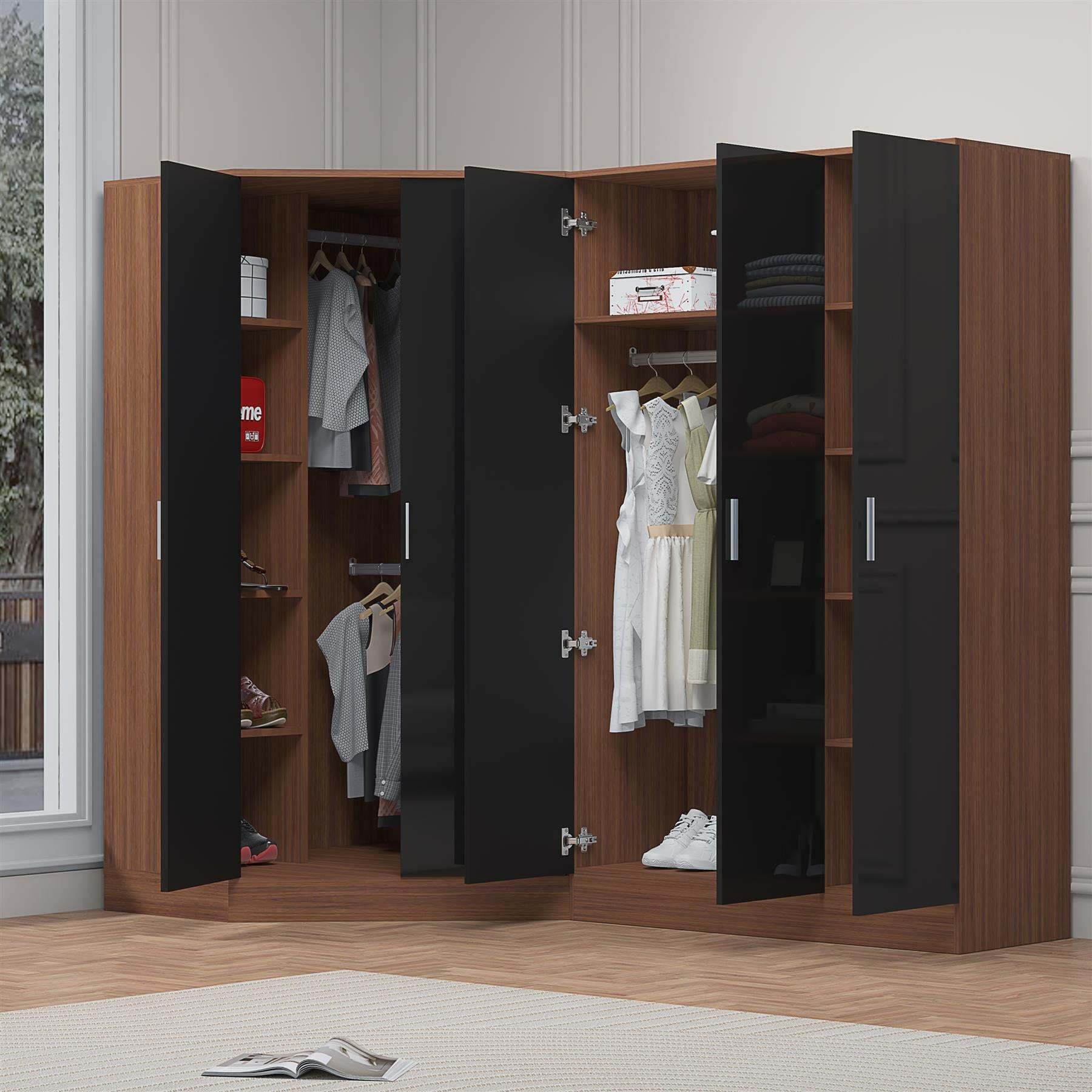 2 door corner and 2 door wardrobe black walnut