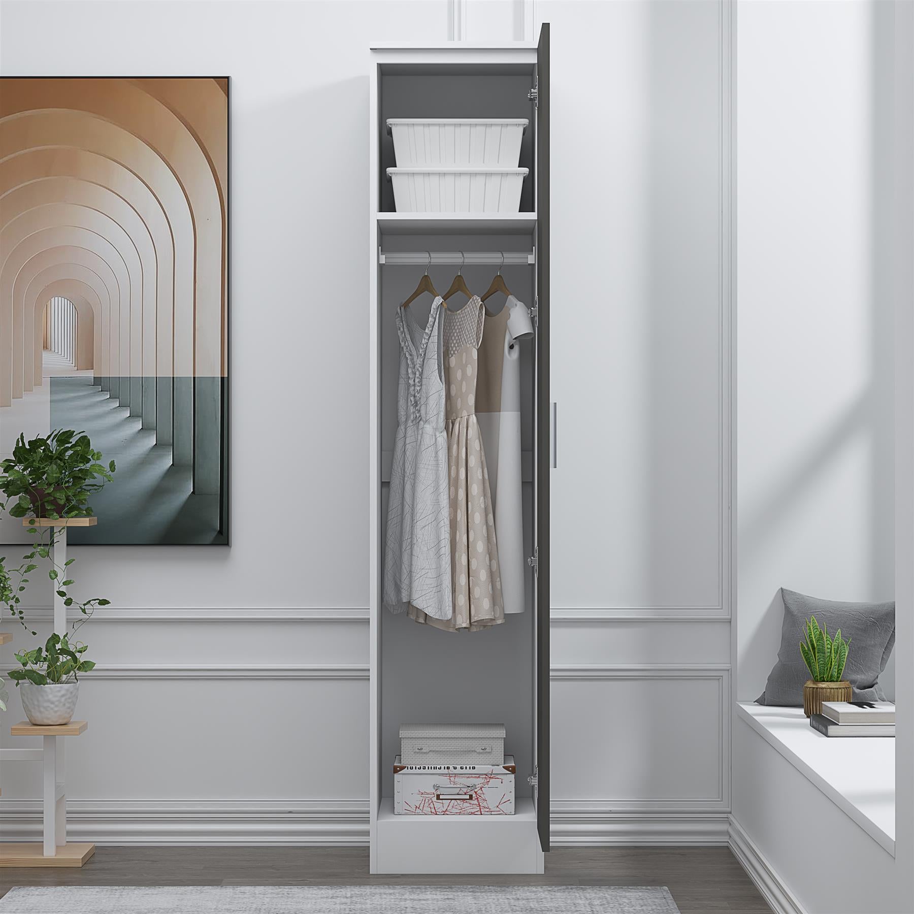 REFLECT Gloss Bedroom Furniture 1 Door Plain Wardrobe - 4 Colour Options