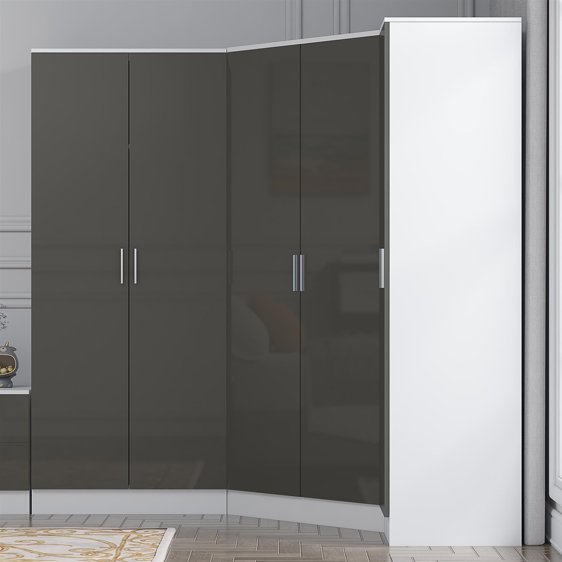 REFLECT Gloss 5 Door Wardrobe Bundle - 2 Door Corner + 2 Door + 1 Door Wardrobe