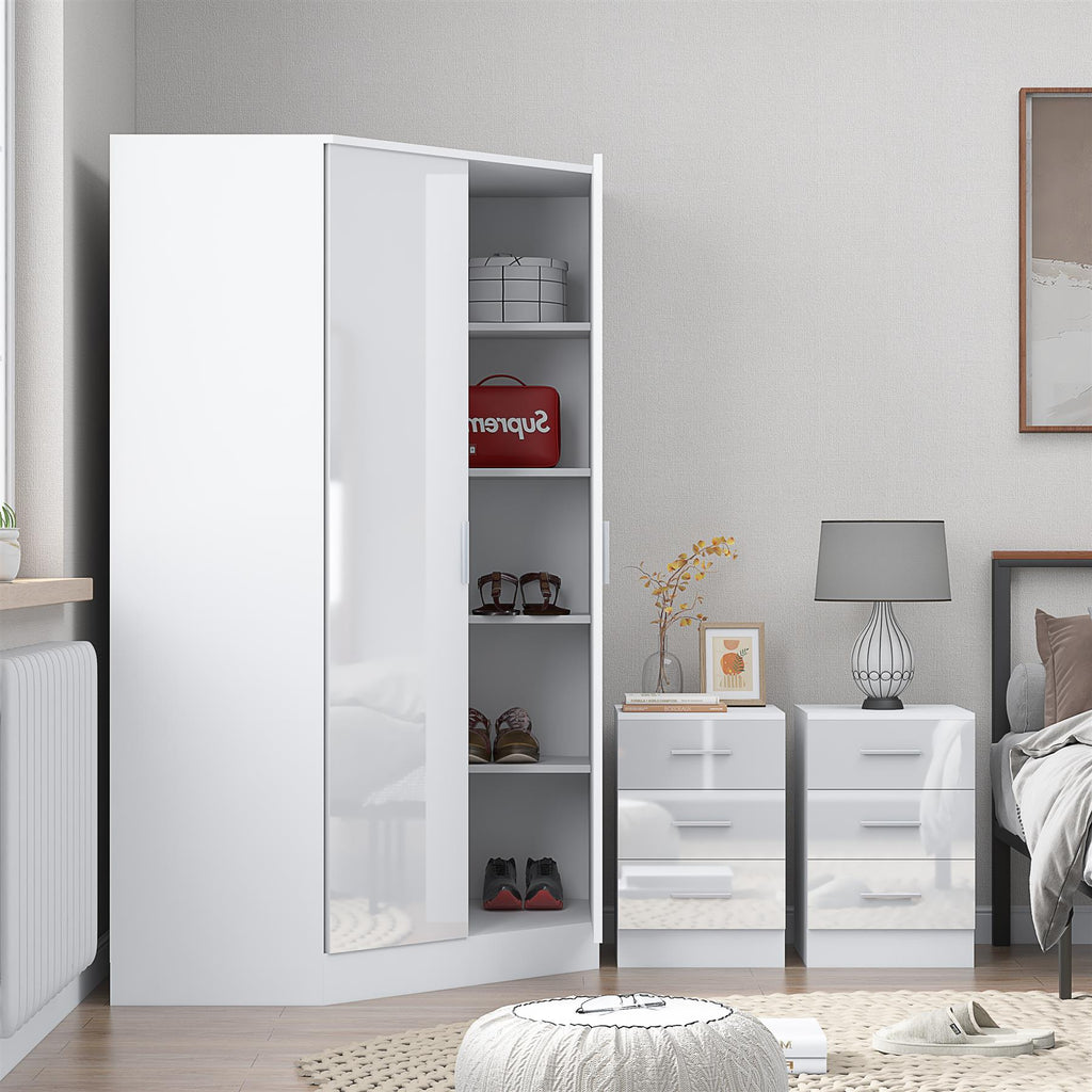 REFLECT 3pc Bedroom Set - 2 Door Corner + 2x Bedsides - 4 Colour Options
