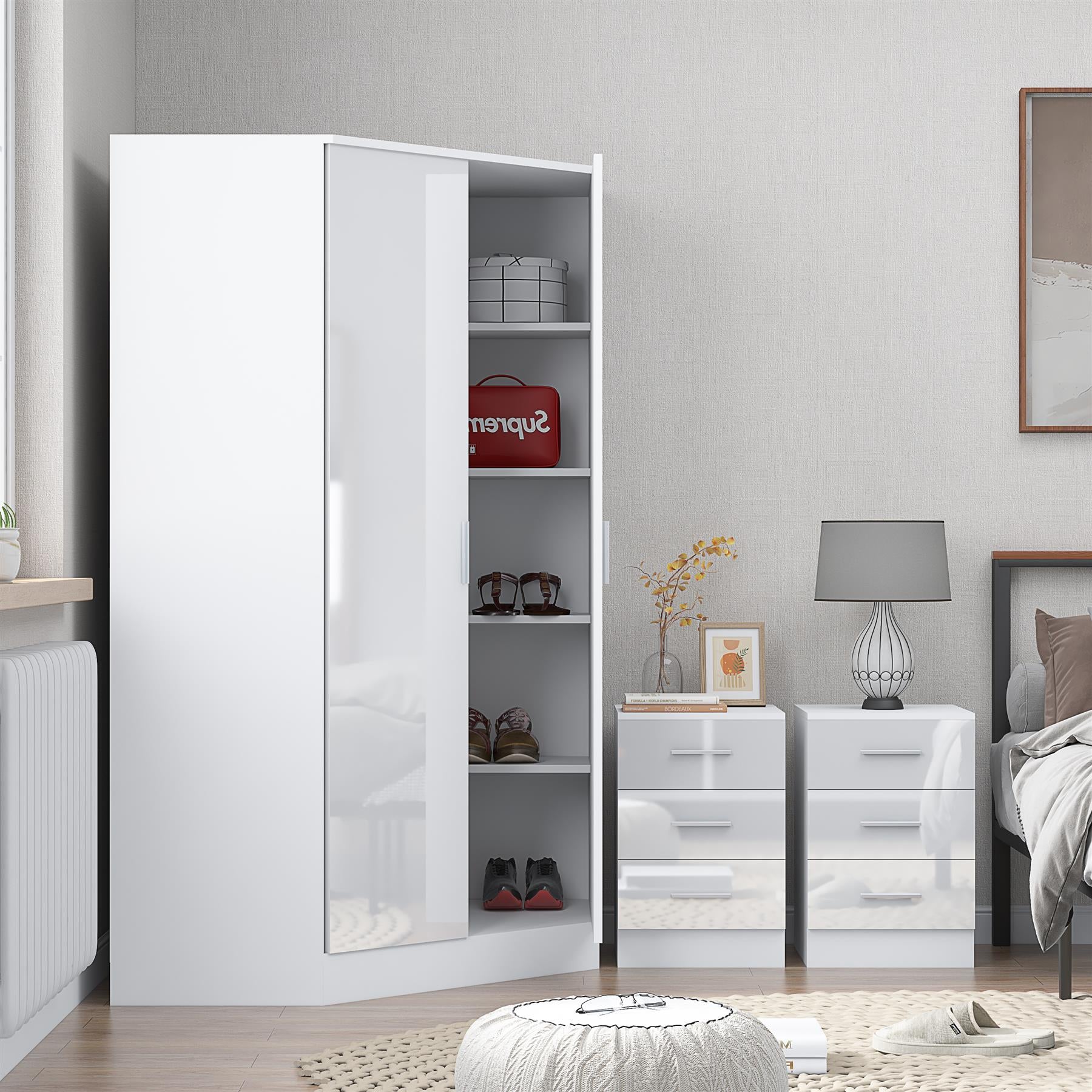 REFLECT 3pc Bedroom Set - 2 Door Corner + 2x Bedsides - 4 Colour Options