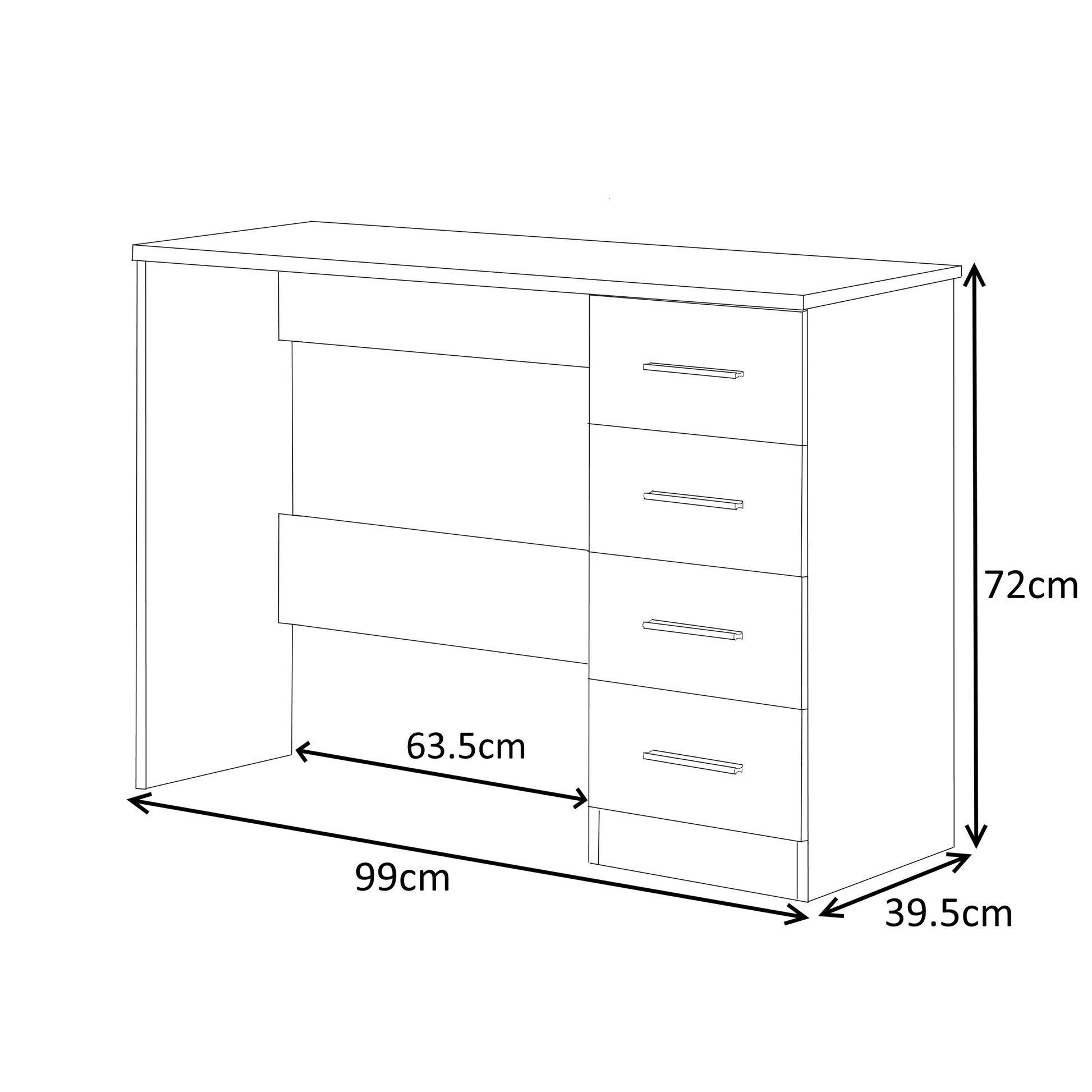4 Drawer Desk/Dressing Table - Black Gloss/Walnut REFLECT