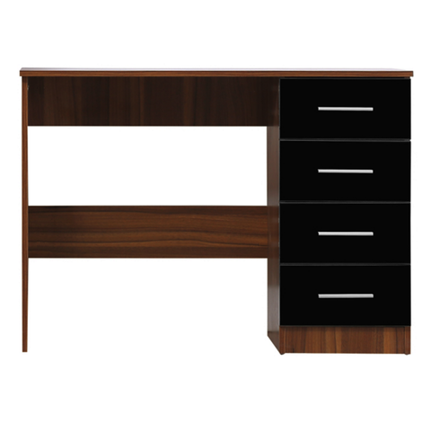 4 Drawer Desk/Dressing Table - Black Gloss/Walnut REFLECT