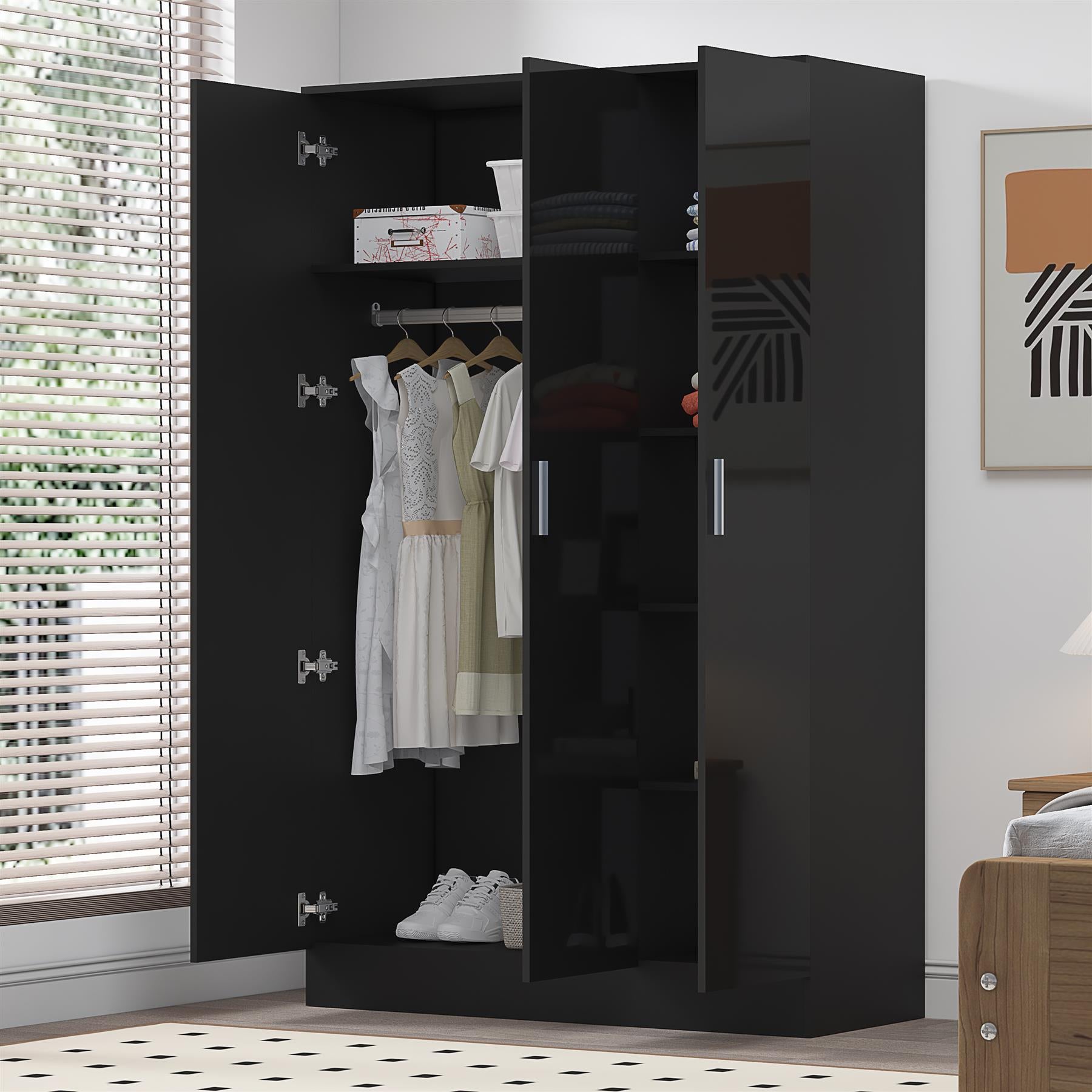 REFLECT High Gloss Bedroom Furniture Wardrobe Chest Bedside Desk Option in Black