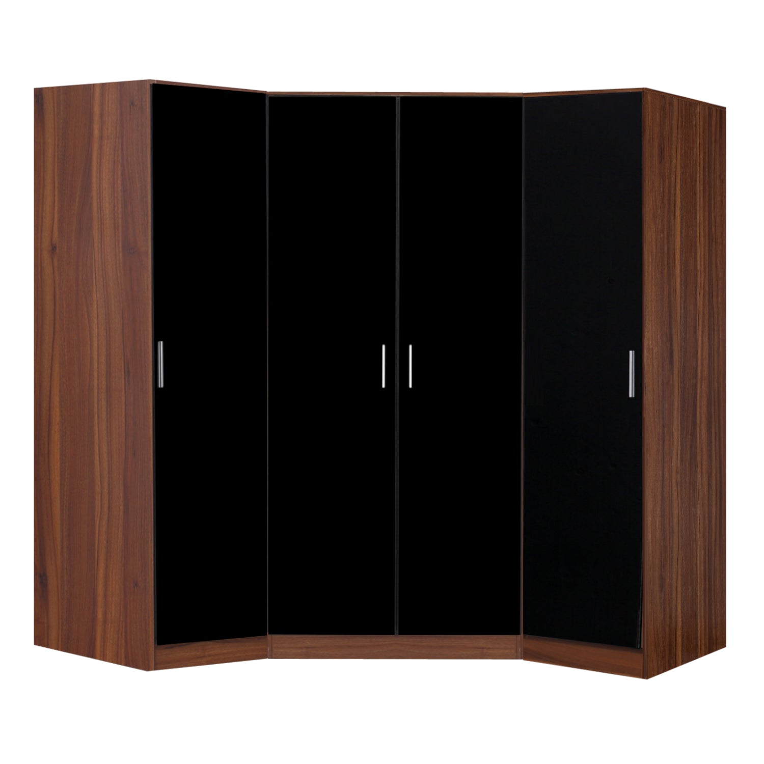 Reflect 3pc Wardrobe Bundle - 2 Door Corner + 2x 1 Door Plain - Black Gloss & Walnut - H: 180cm x W: 179cm x D: 103cm