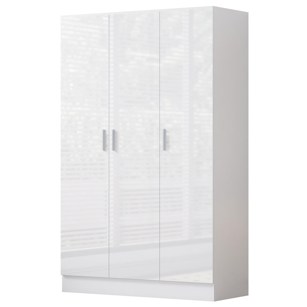Reflect 3 Door Plain Wardrobe - White Gloss & Matt White - Hanging Rail & 4 Shelves- H: 180cm x W: 113cm x D: 47cm - Modern Design