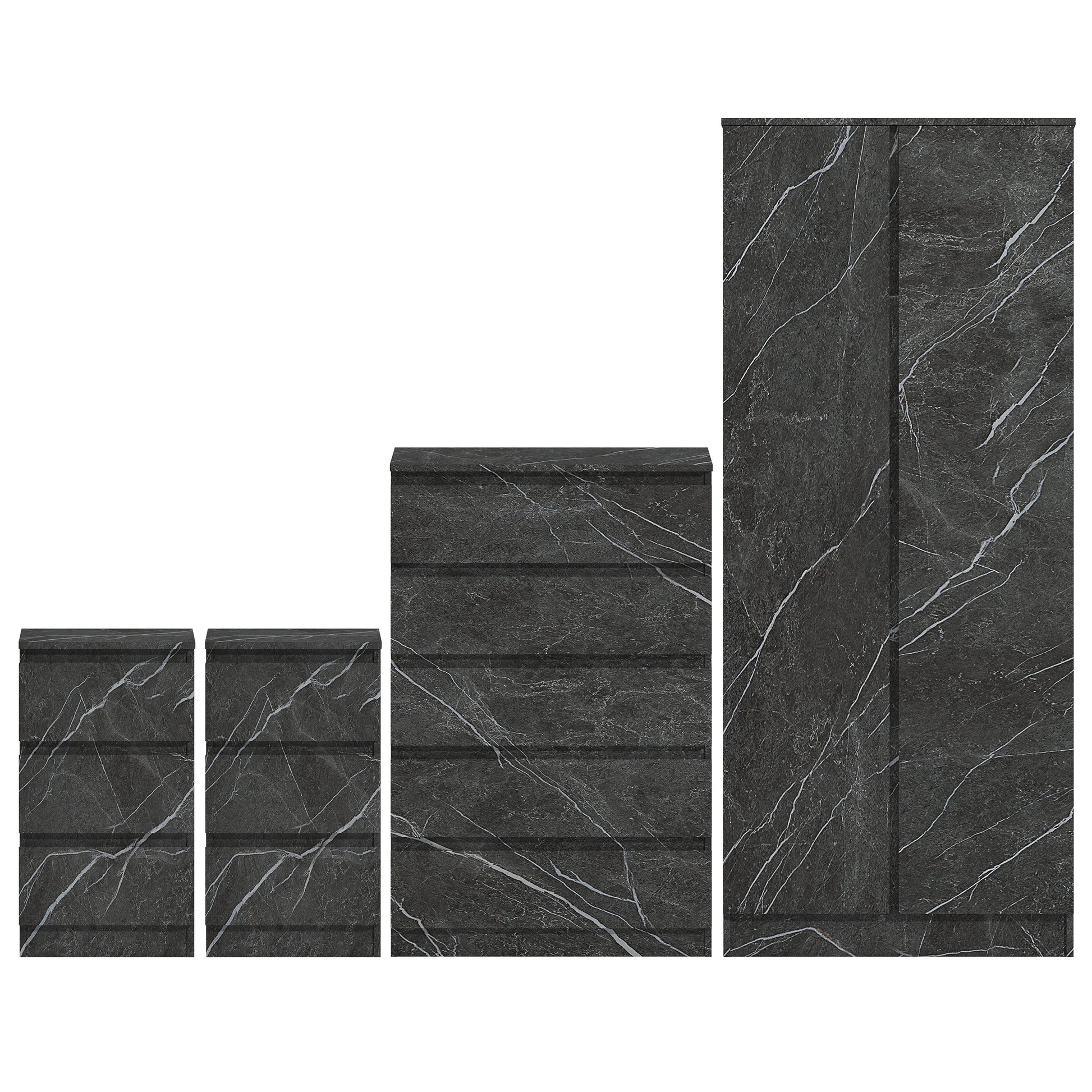4pc grey marble wardrobe set 2 door 5 draw 2 bedsides