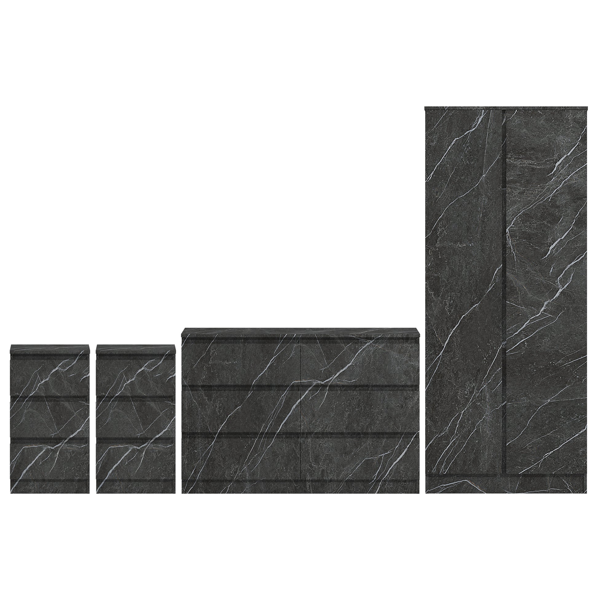 4pc grey marble wardrobe set 2 door 6 draw 2 bedsides
