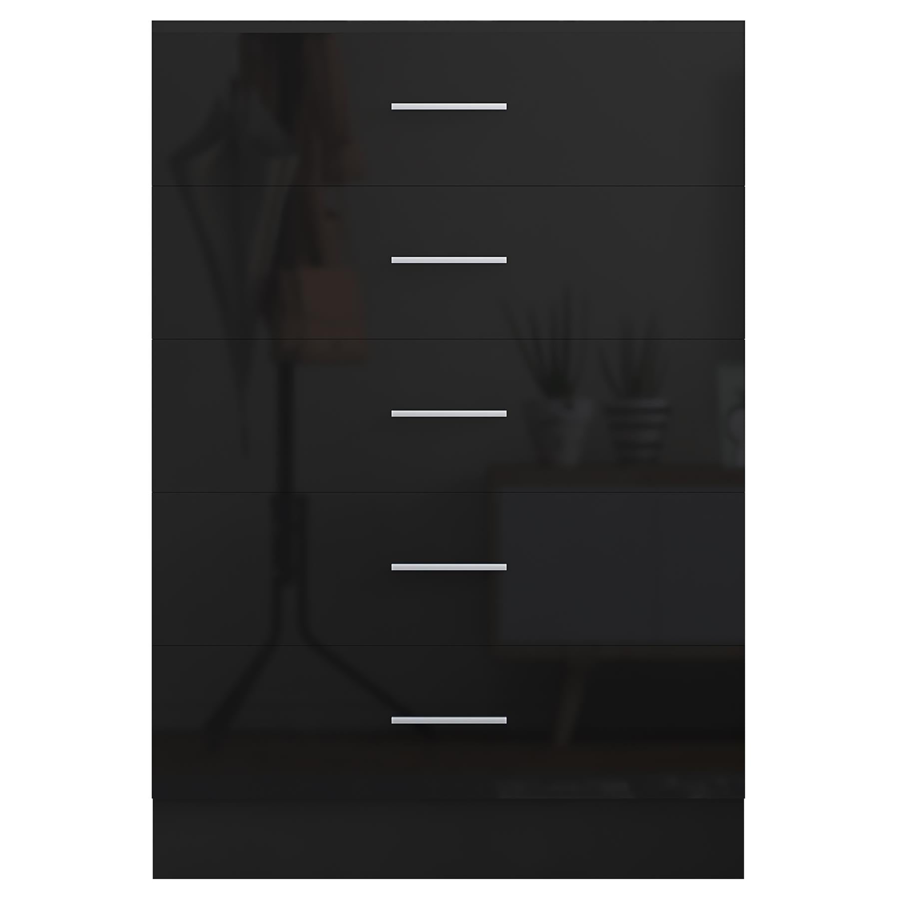 REFLECT Gloss Bedroom Furniture Tall 5 Drawer Chest of Drawers - 4 Colour Option