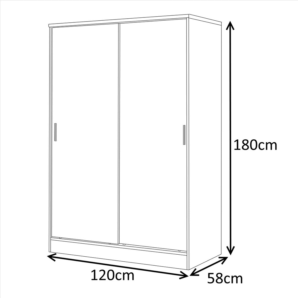 Reflect 2 Door Sliding Wardrobe - White Gloss & Matt White - Hanging Rails & Shelves - H:180cm x W:120cm x D: 58cm - Modern Design