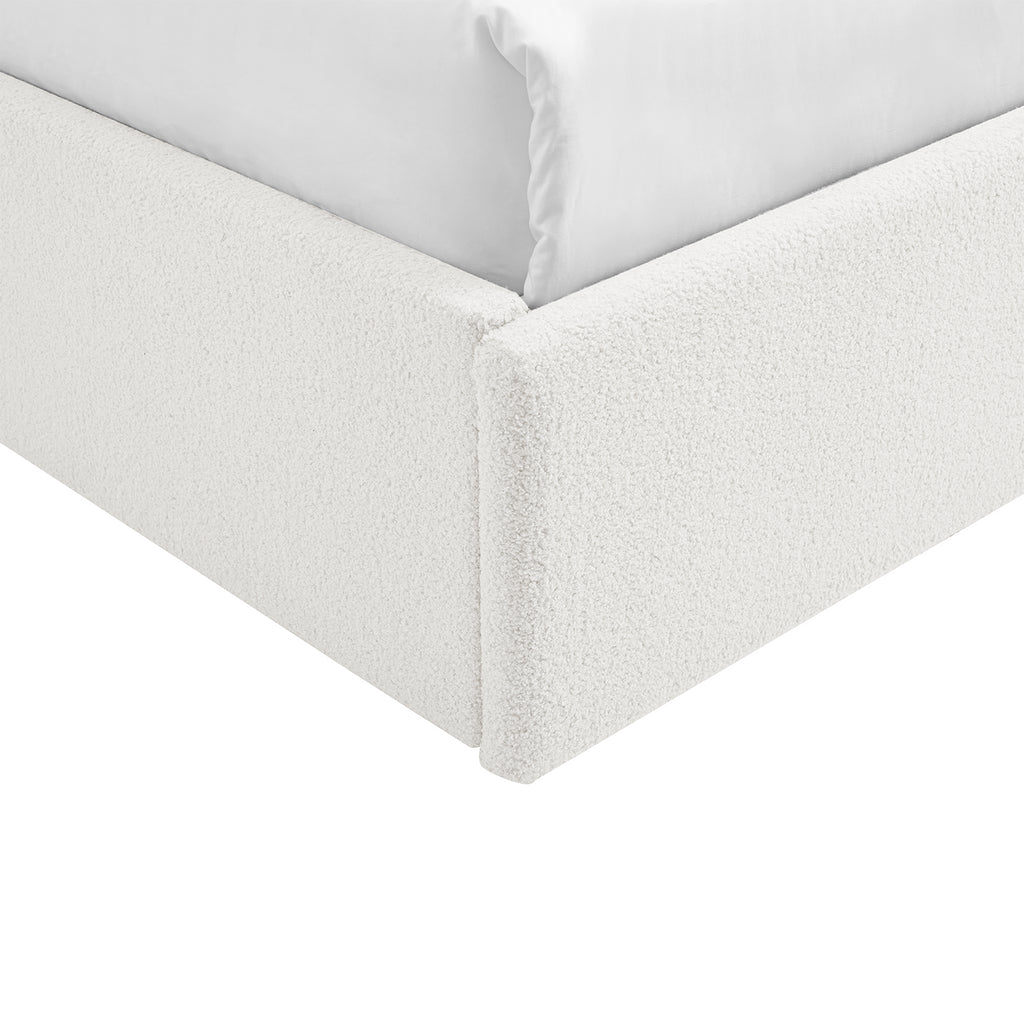 TEDDY BOUCLE 4FT Small Double Gas Lift Up Ottoman Storage Bedframe (H: 88.5cm x W: 138cm x L: 203cm) (White)
