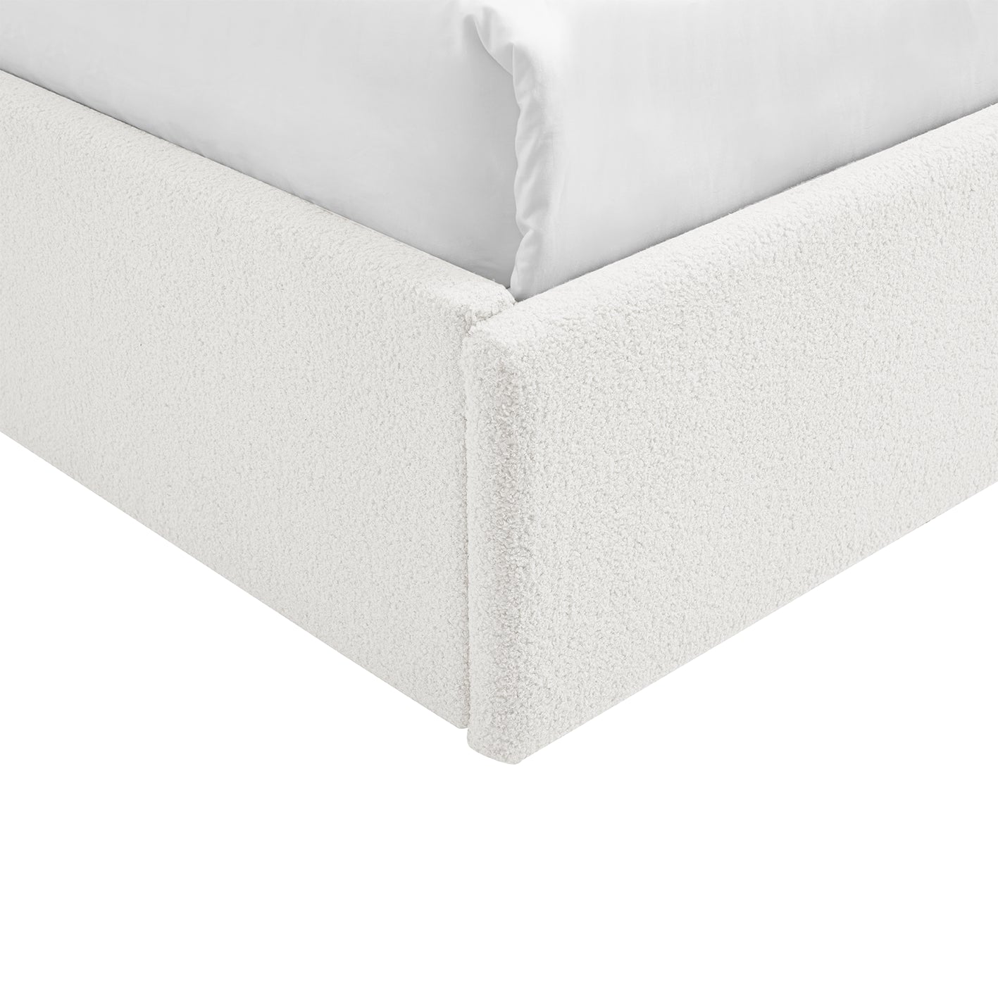 TEDDY BOUCLE 4FT Small Double Gas Lift Up Ottoman Storage Bedframe (H: 88.5cm x W: 138cm x L: 203cm) (White)