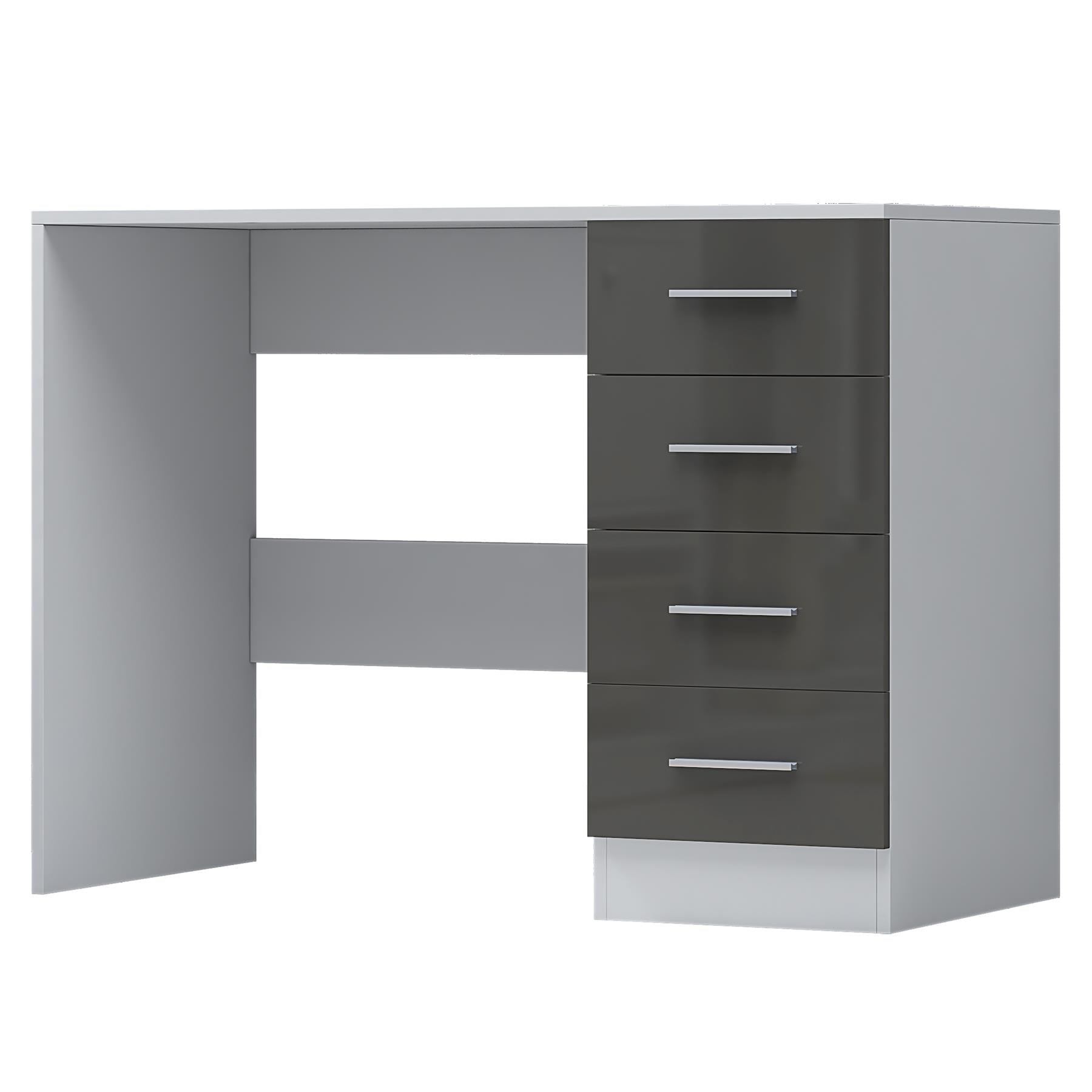 Reflect 4 Drawer Desk - Grey Gloss & Matt White - Modern Bedroom Storage for Vanity, Work or Study - H: 72cm x W: 99cm x D: 39.5cm
