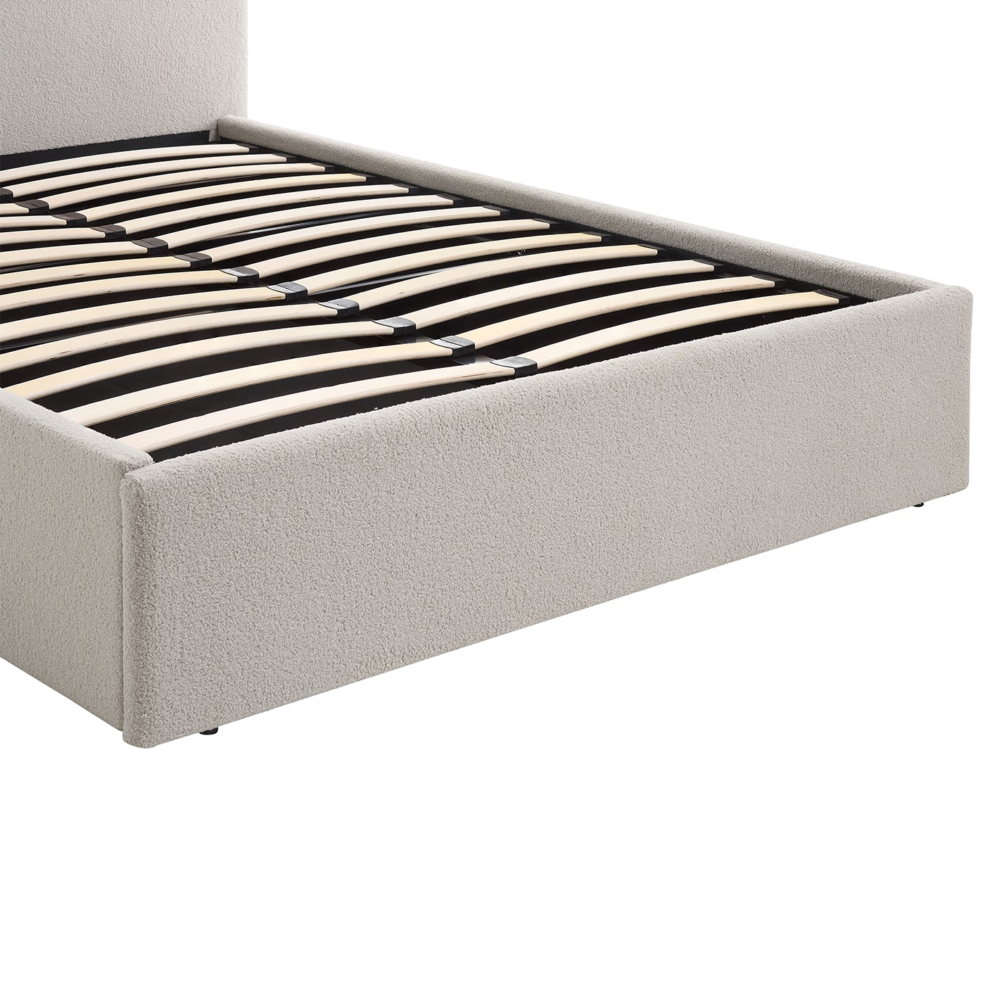 TEDDY BOUCLE 4FT Small Double Beige Ottoman Storage Bed Gas Lift Up - (L) 203cm x (W) 138cm with Bonnell Spring Mattress