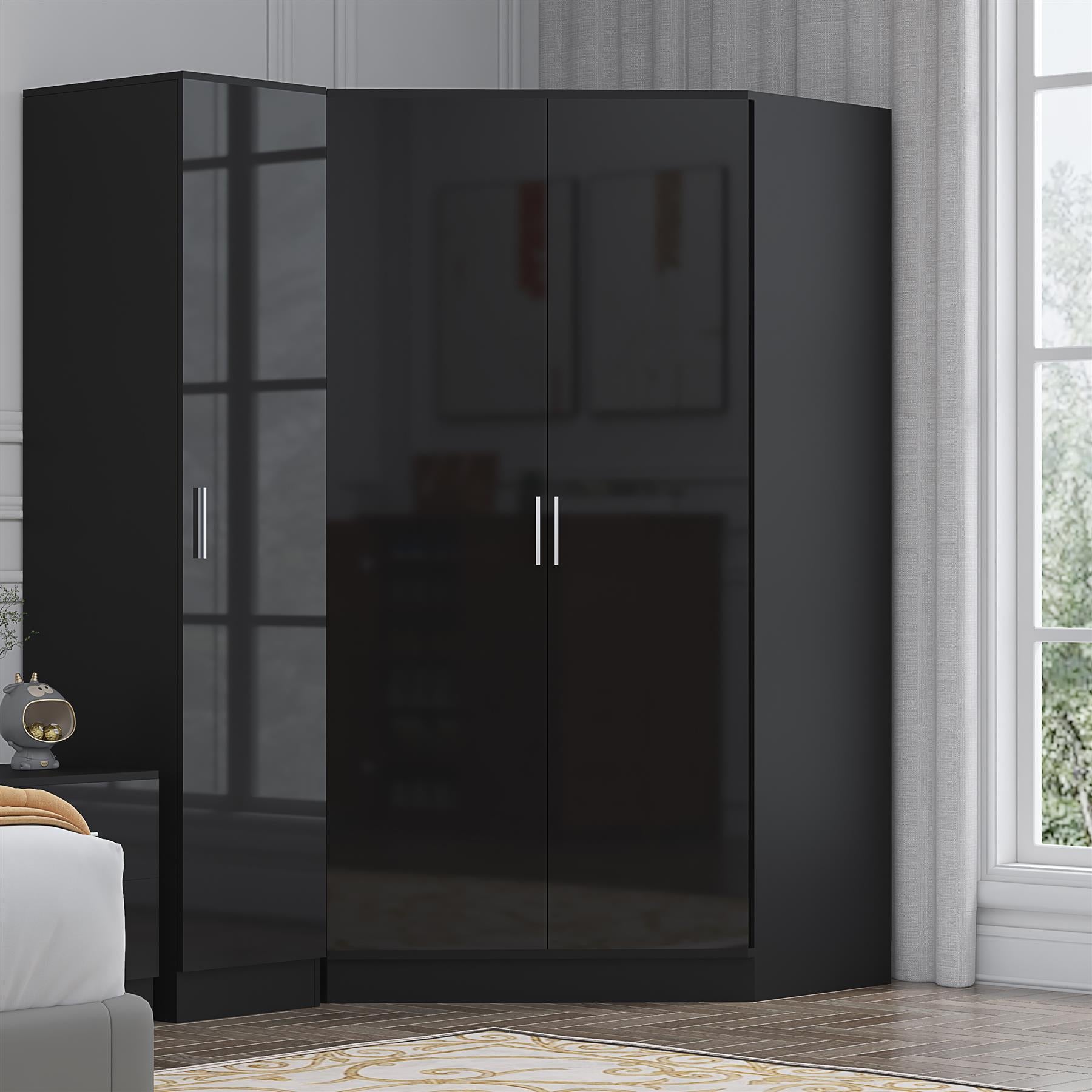 REFLECT Gloss 3 Door Corner Wardrobe Bundle Inc Corner + 1 Door Wardrobe Set