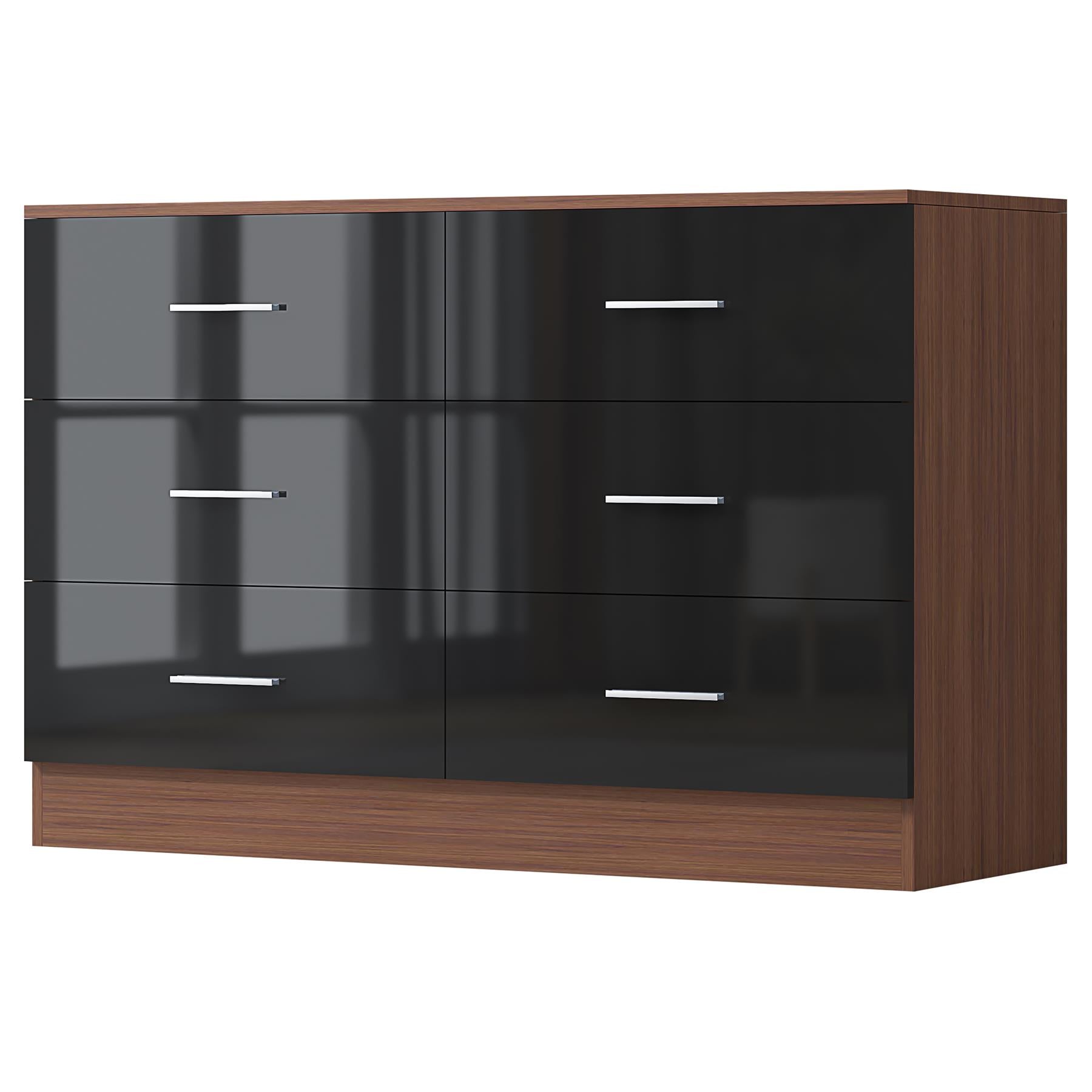 REFLECT Gloss Bedroom Furniture Wide 6 Drawer Chest of Drawers - 4 Colour Option