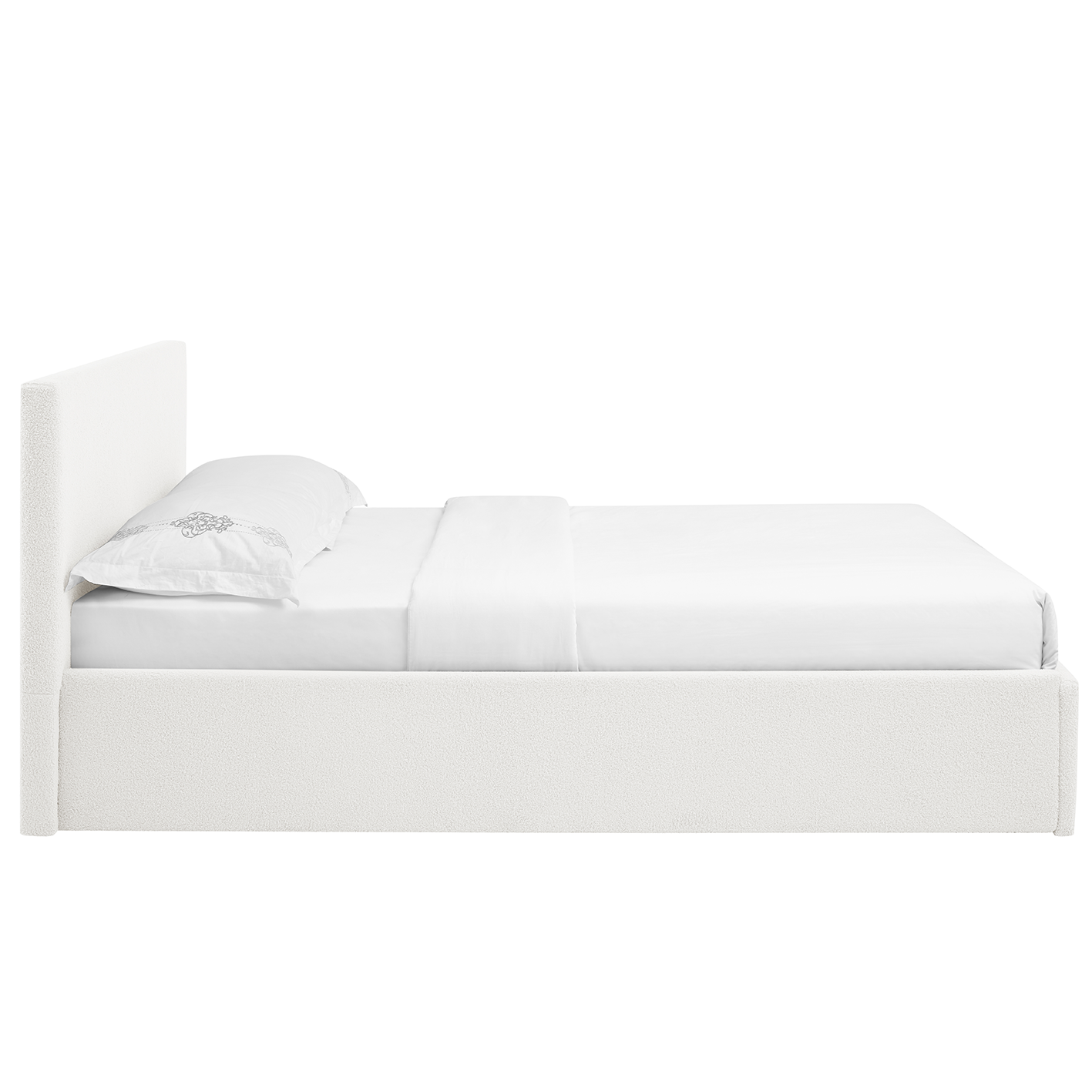 TEDDY Boucle Gas Lift Ottoman Storage Bedframe in White with 4 Size Options