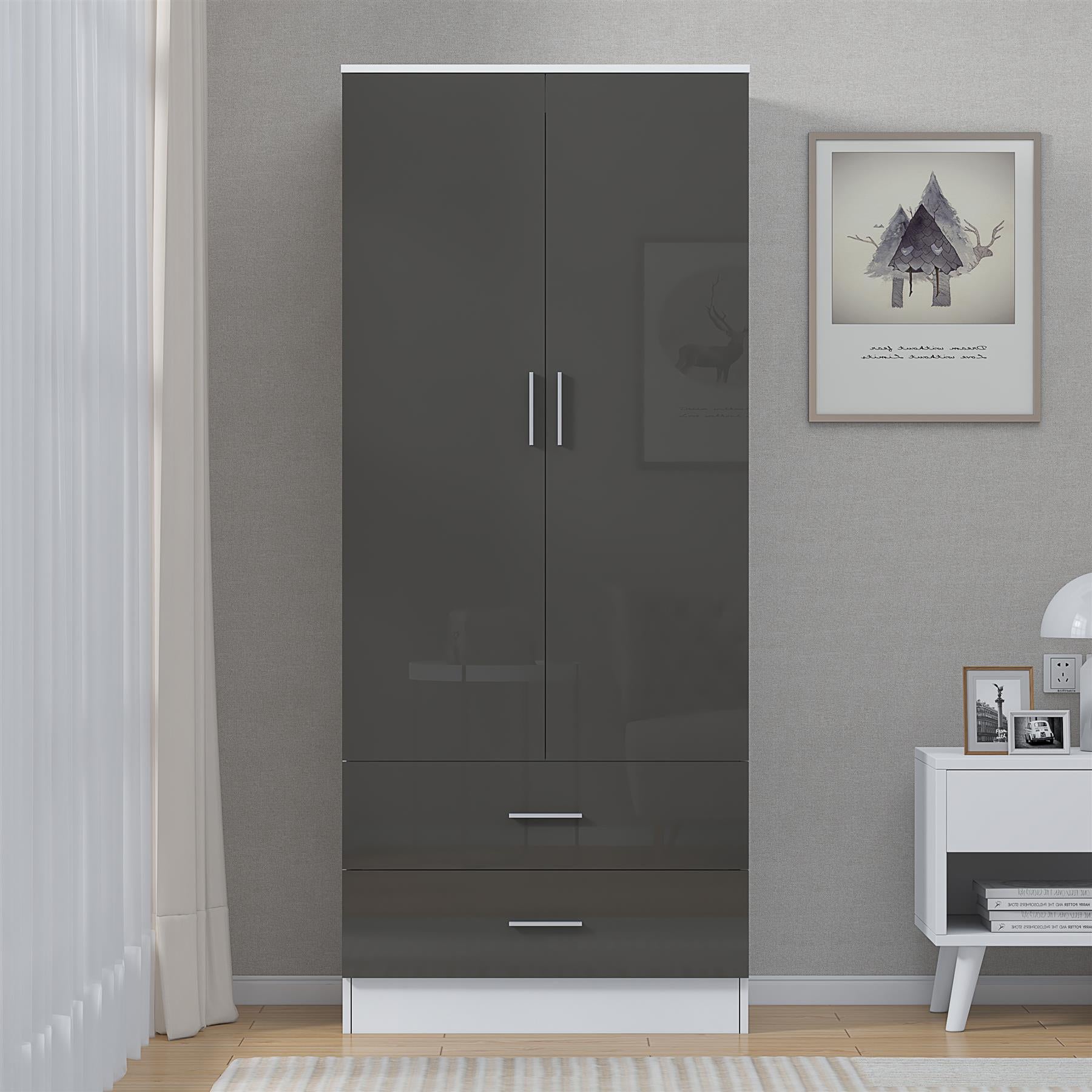 REFLECT Gloss Bedrooom 2 Door & 2 Drawer Combination Wardrobe - 4 Colour Options