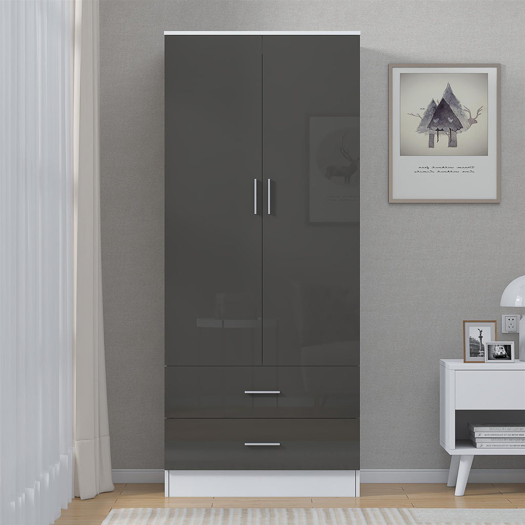 REFLECT High Gloss Bedroom Furniture Wardrobe Chest Bedside Desk in Grey/White