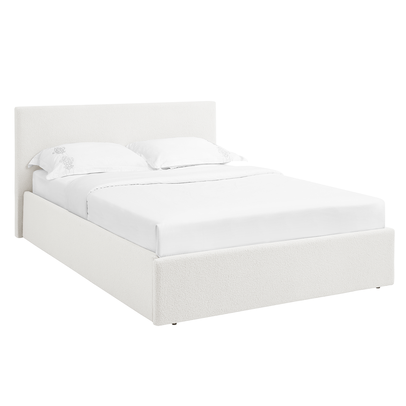 TEDDY BOUCLE 4FT Small Double Gas Lift Up Ottoman Storage Bedframe (White)