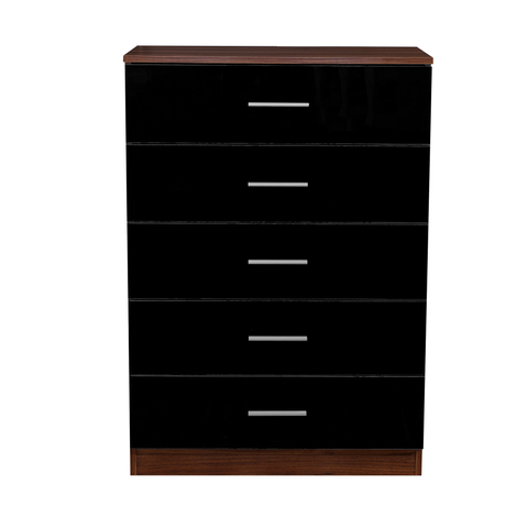 5 Drawer Chest- Black Gloss/Walnut REFLECT