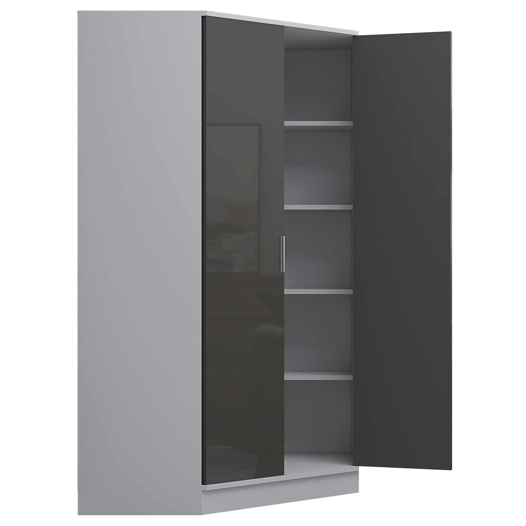Reflect 3pc Wardrobe Bundle - 2 Door Corner + 2x 2 Door Plain - Grey Gloss & Matt White