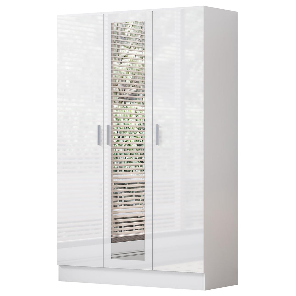 Reflect 3pc Wardrobe Bundle - 2 Door Corner + 3 Door Mirror + 2 Door Plain - White Gloss & Matt White