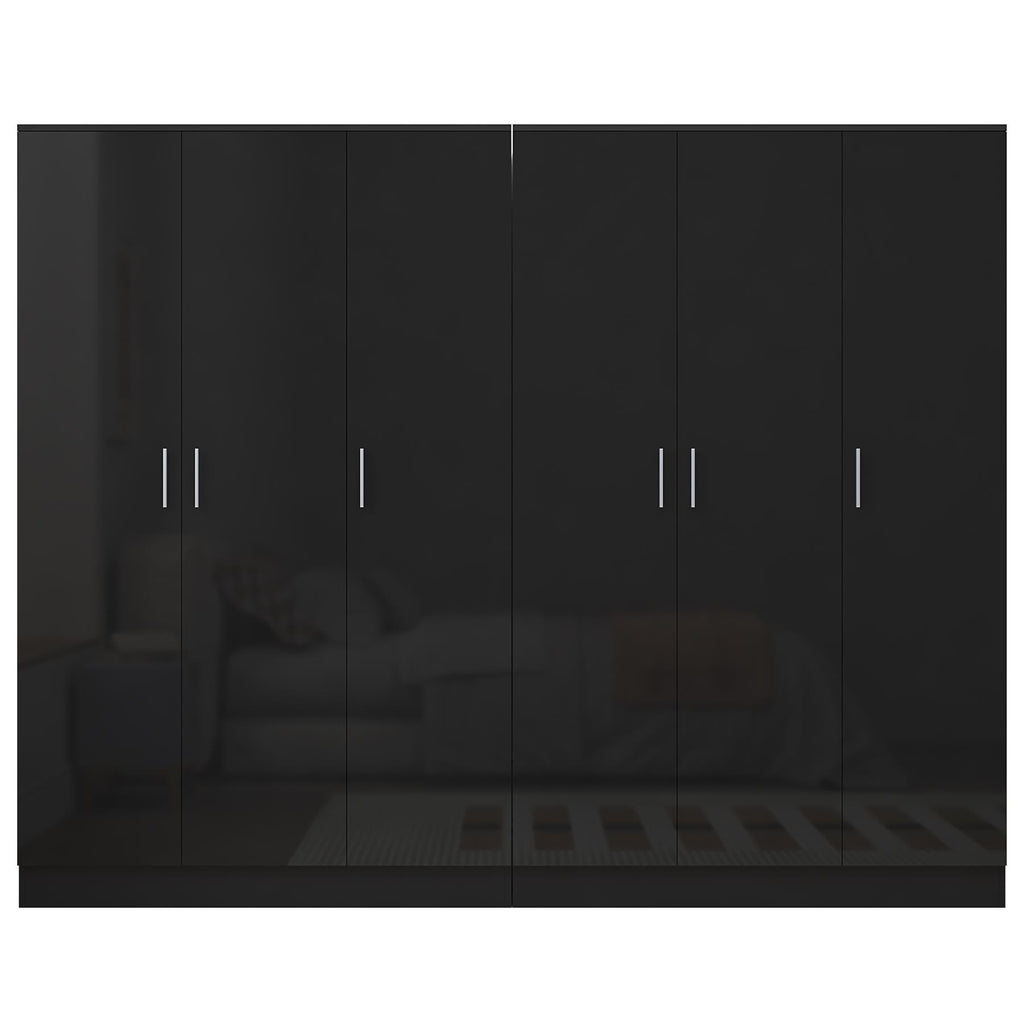 Reflect 2pc Wardrobe Bundle - 3 Door Plain + 3 Door Plain - Black Gloss & Black Oak