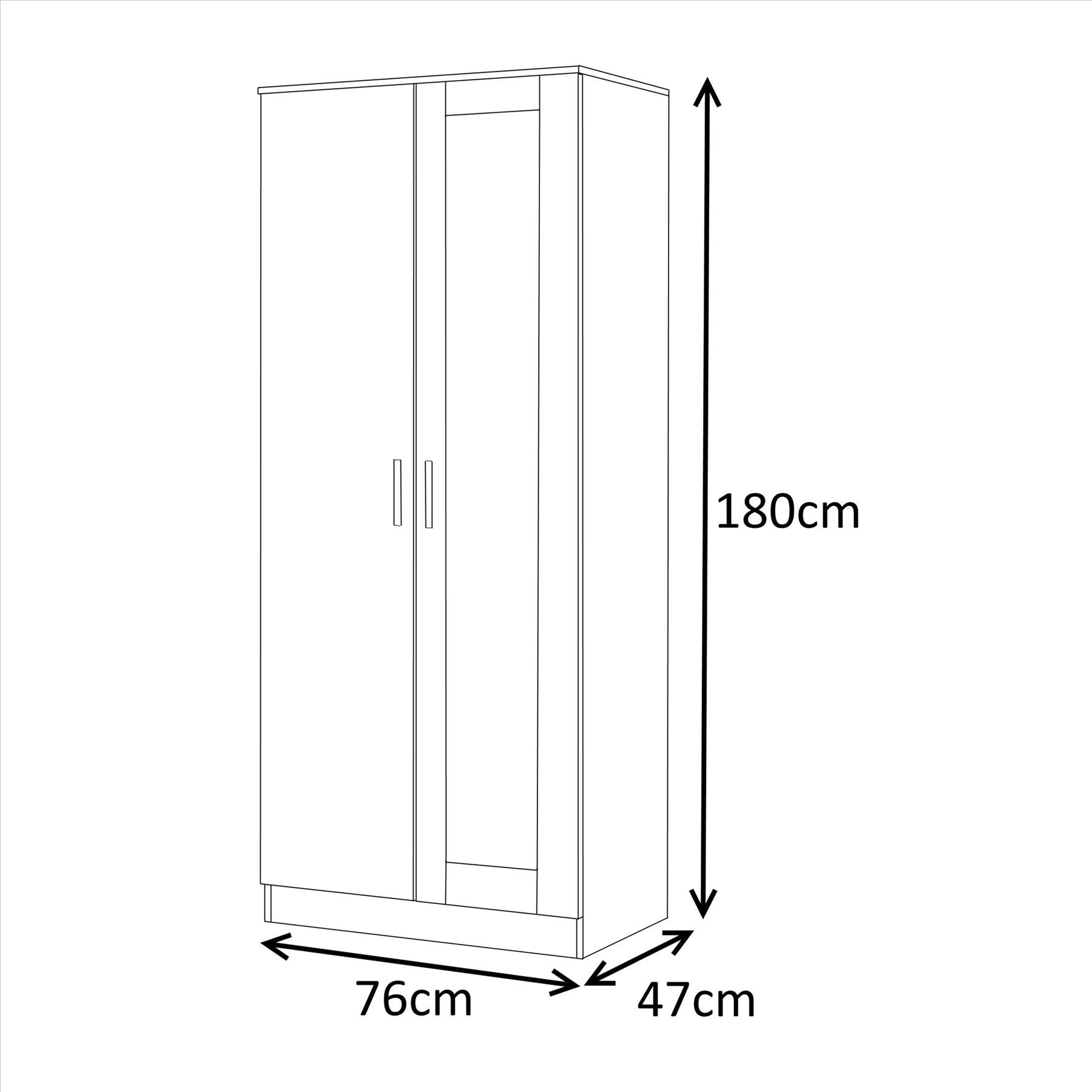 REFLECT Gloss Bedroom Furniture 2 Door Mirrored Wardrobe - 4 Colour Options