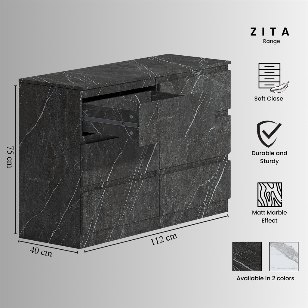 ZITA Bedroom Furniture Range Wardrobe Chest Bedside in Grey Marble Effect