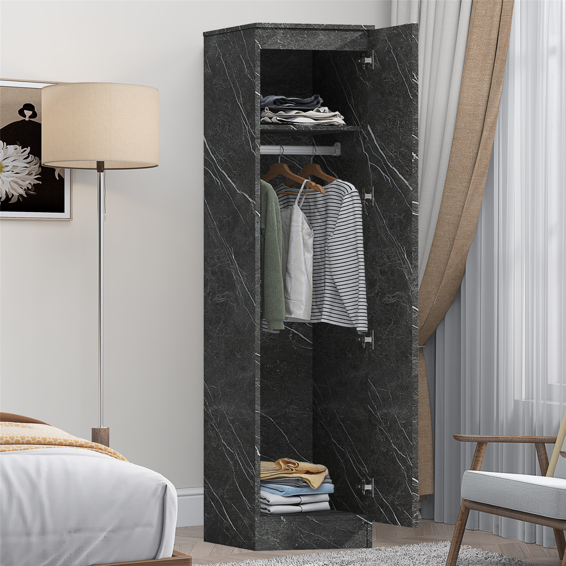 ZITA Bedroom Furniture Range Wardrobe Chest Bedside in Grey Marble Effect